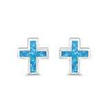 Cross Stud Earrings Lab Created Opal 925 Sterling Silver (14mm)