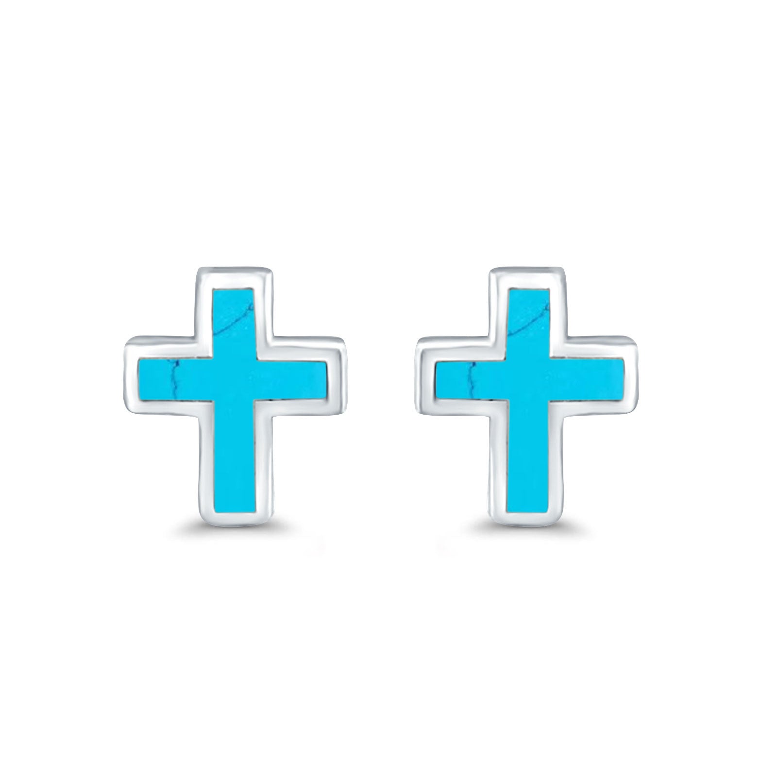 Cross Stud Earrings Lab Created Opal 925 Sterling Silver (14mm)