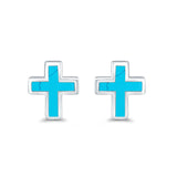 Cross Stud Earrings Lab Created Opal 925 Sterling Silver (14mm)