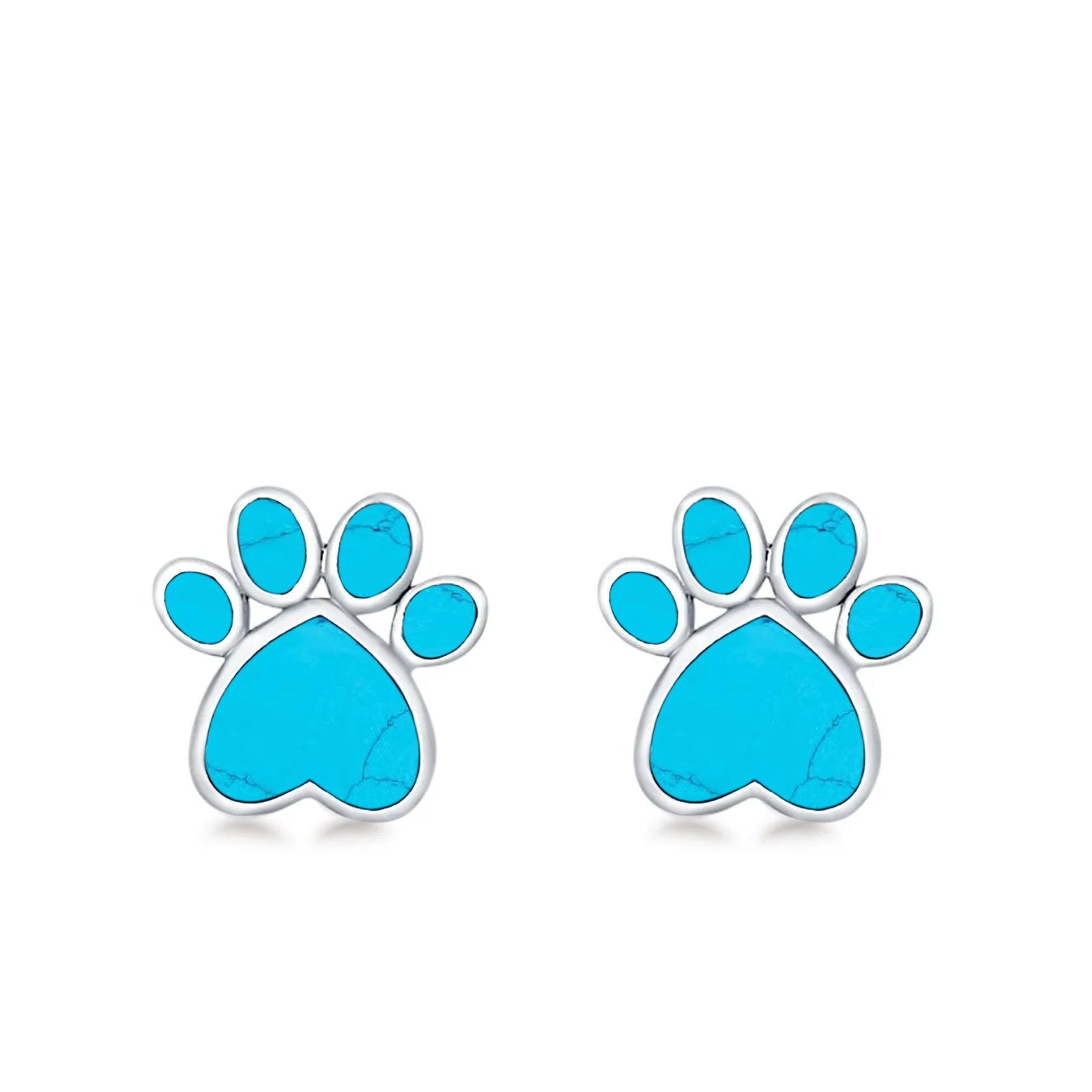 Paw Prints Stud Earrings Lab Created Opal 925 Sterling Silver (10mm)