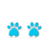 Paw Prints Stud Earrings Lab Created Opal 925 Sterling Silver (10mm)