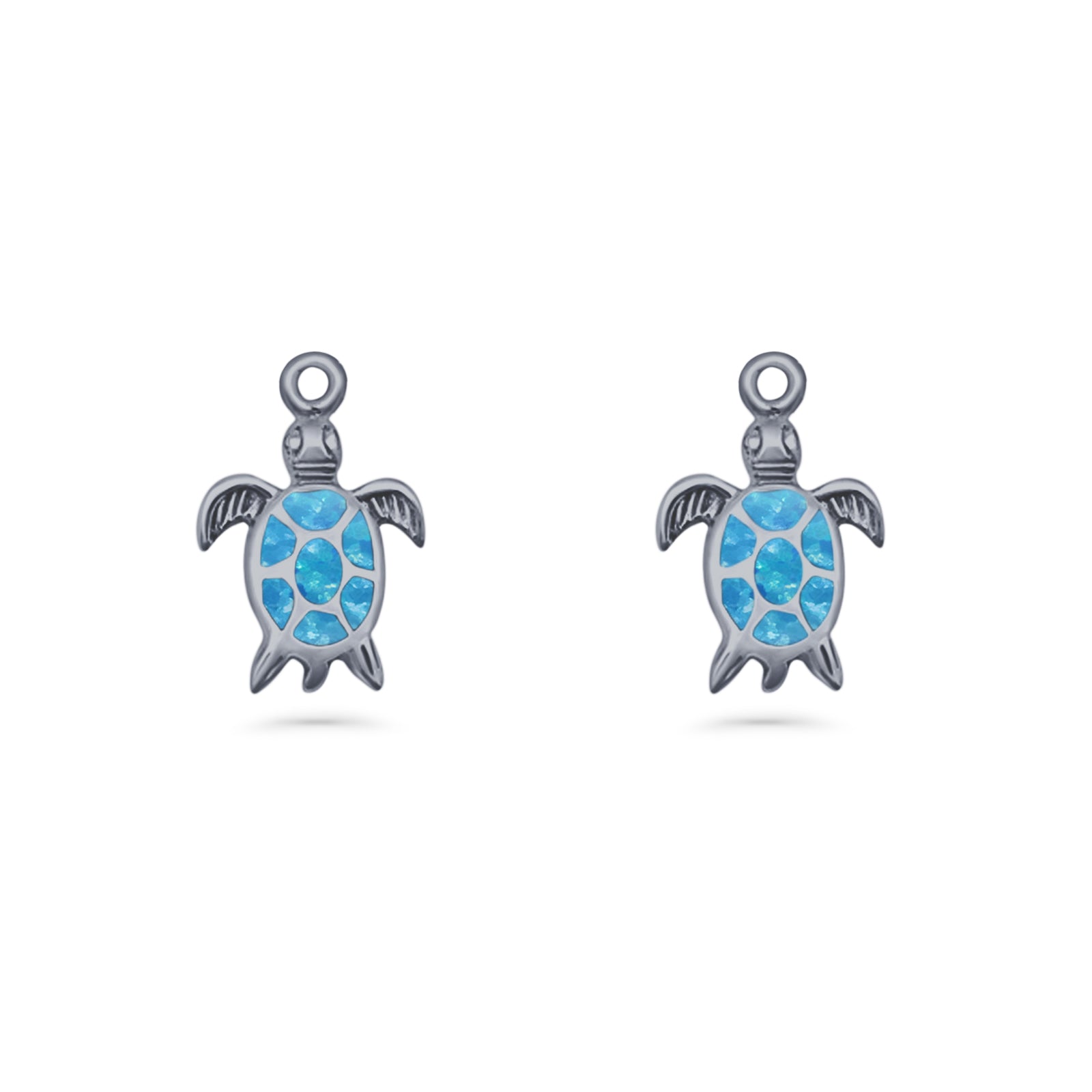 Art Deco 15.5mm Lab Created Blue Opal Dangle Turtle Fishhook Earring 925 Sterling Silver