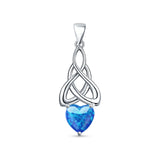 Lab Created Blue Opal Celtic Heart Pendant 925 Sterling Silver