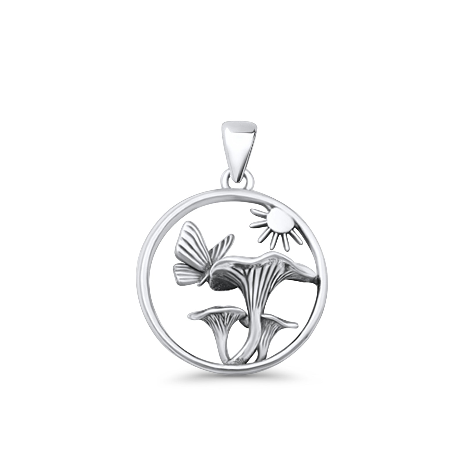Sun Butterfly Mushroom Pendant Necklace