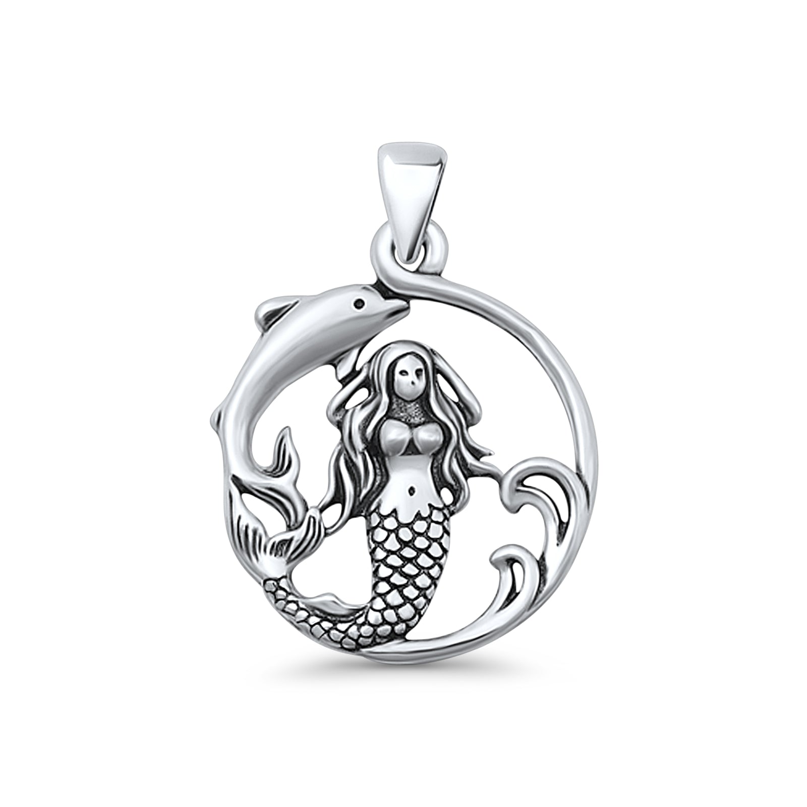Mermaid & Dolphin Pendant Necklace