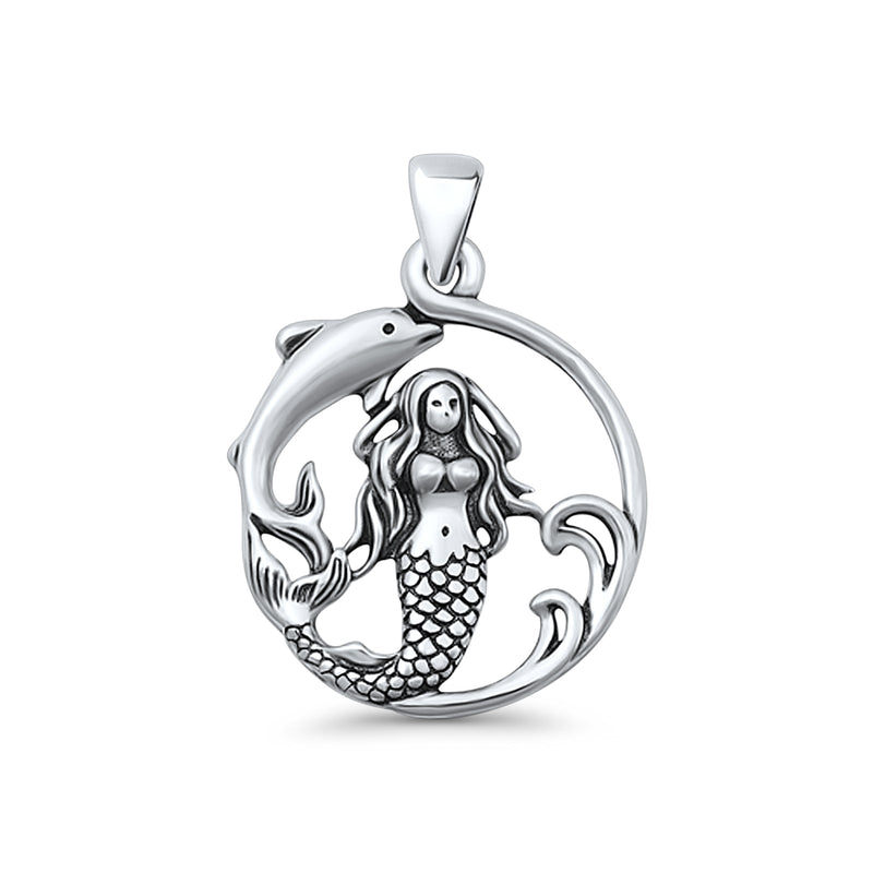 Mermaid & Dolphin Pendant Necklace