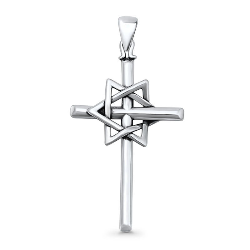 Cross & Star of David Pendant Necklace