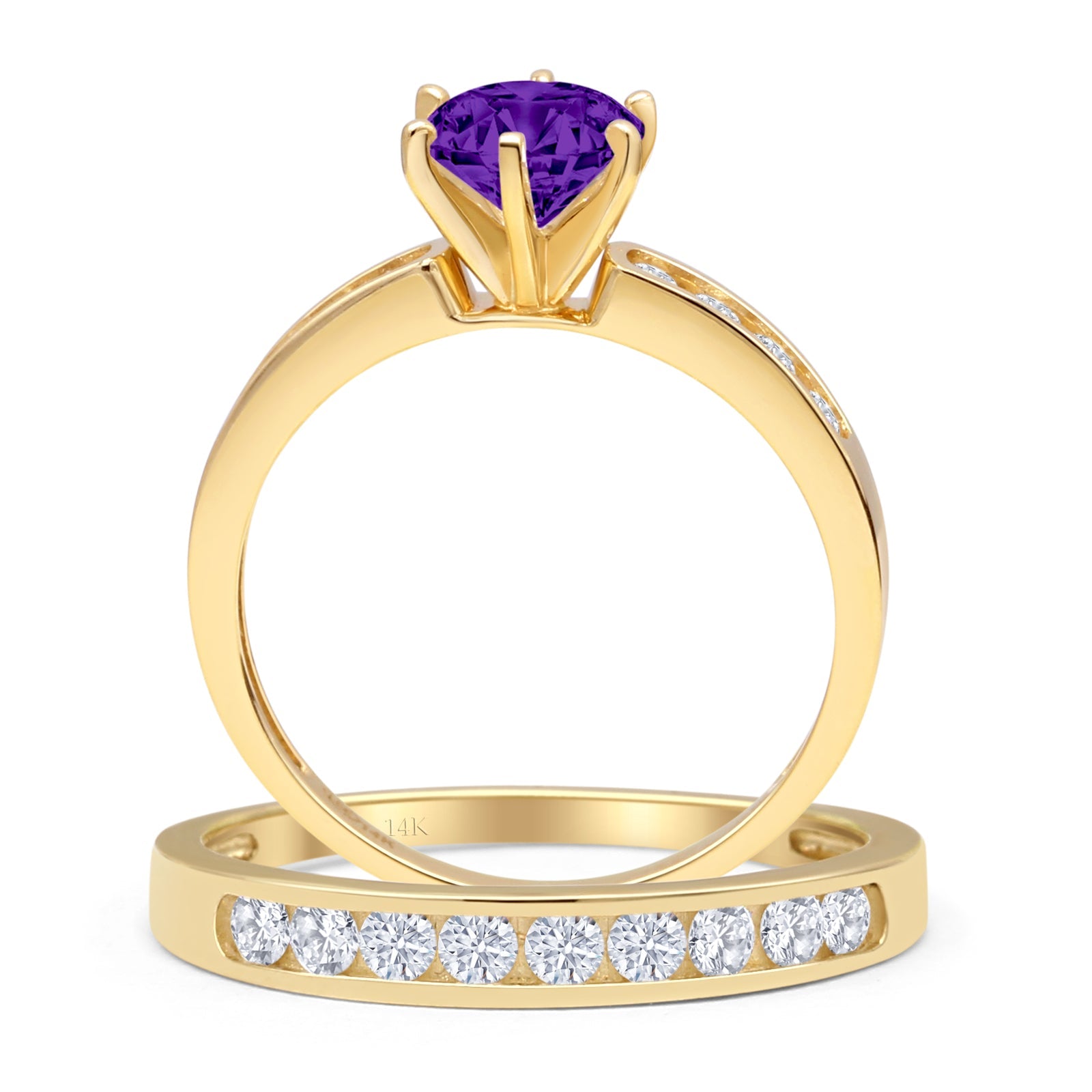 Two Piece Round Natural Amethyst Cathedral Ring