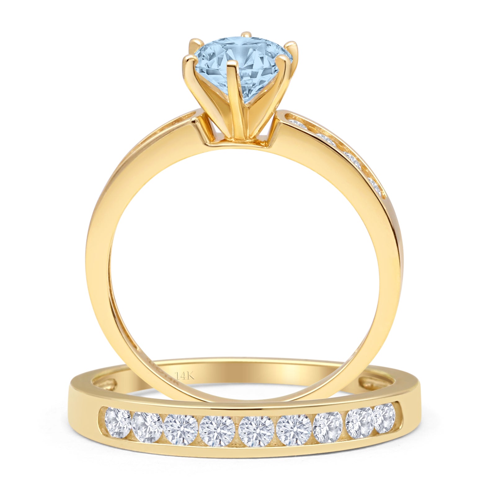 Two Piece Round Natural Aquamarine Cathedral Ring