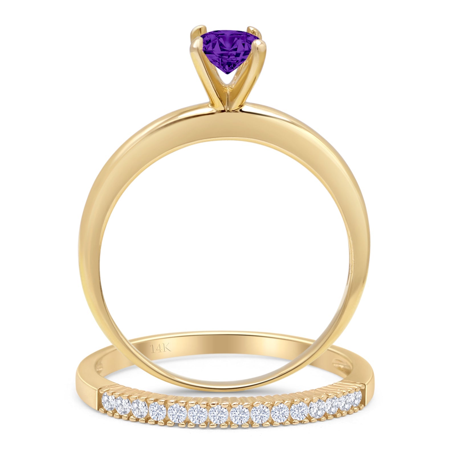 Two Piece Round Solitaire Bridal Gold Ring