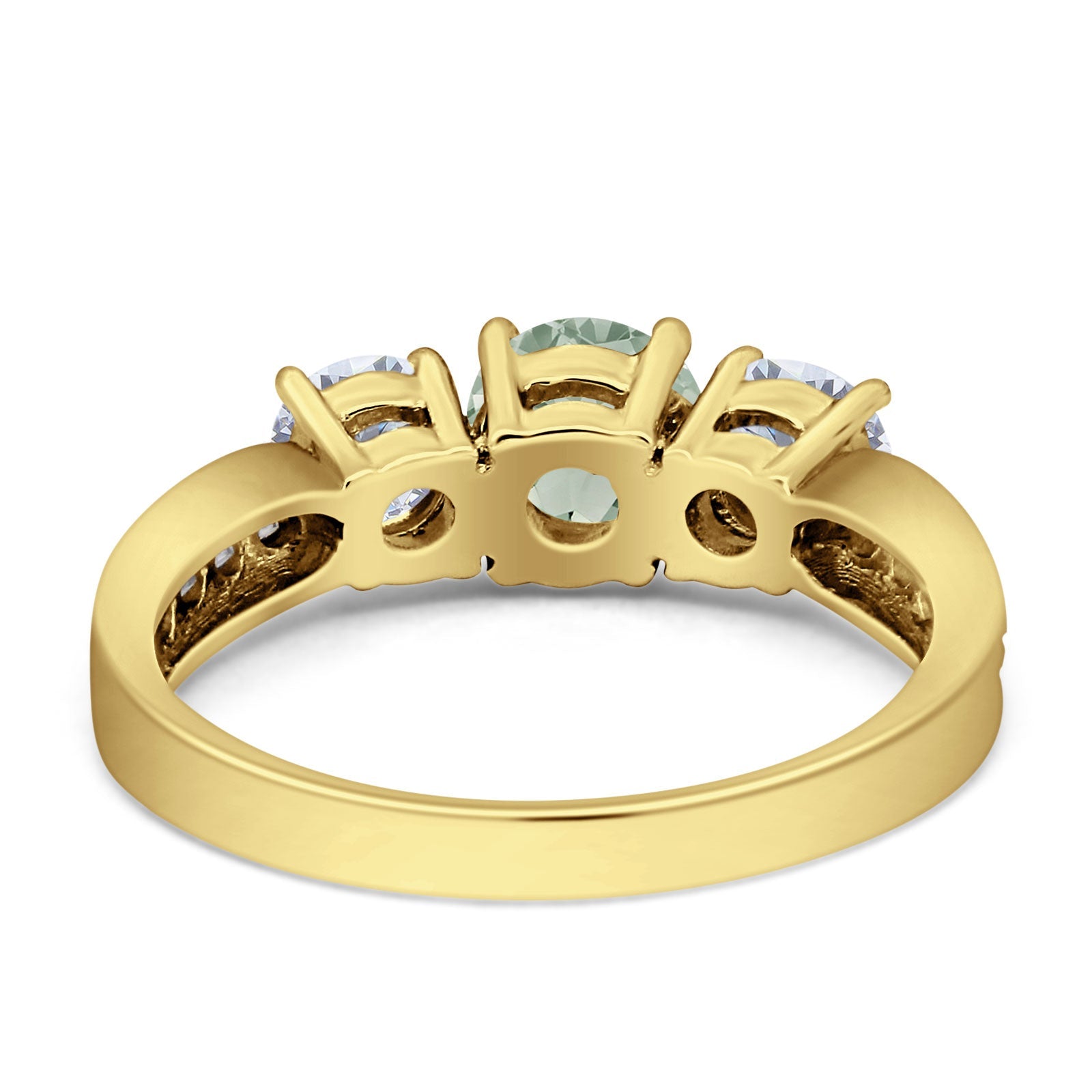 Three Stone Round Gold Ring