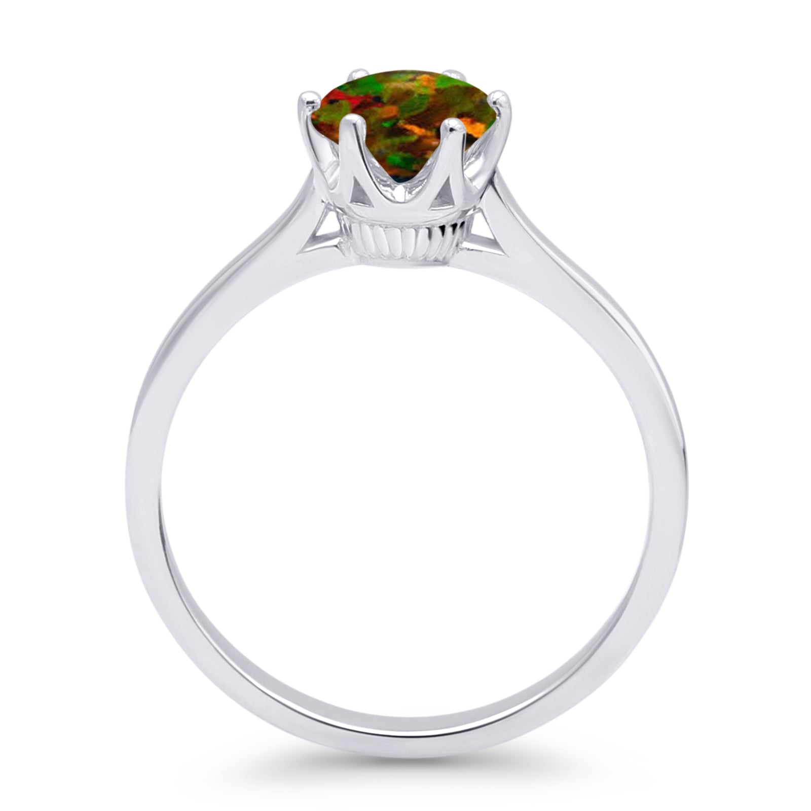 Round Lab Created Black Opal Solitaire Gold Ring
