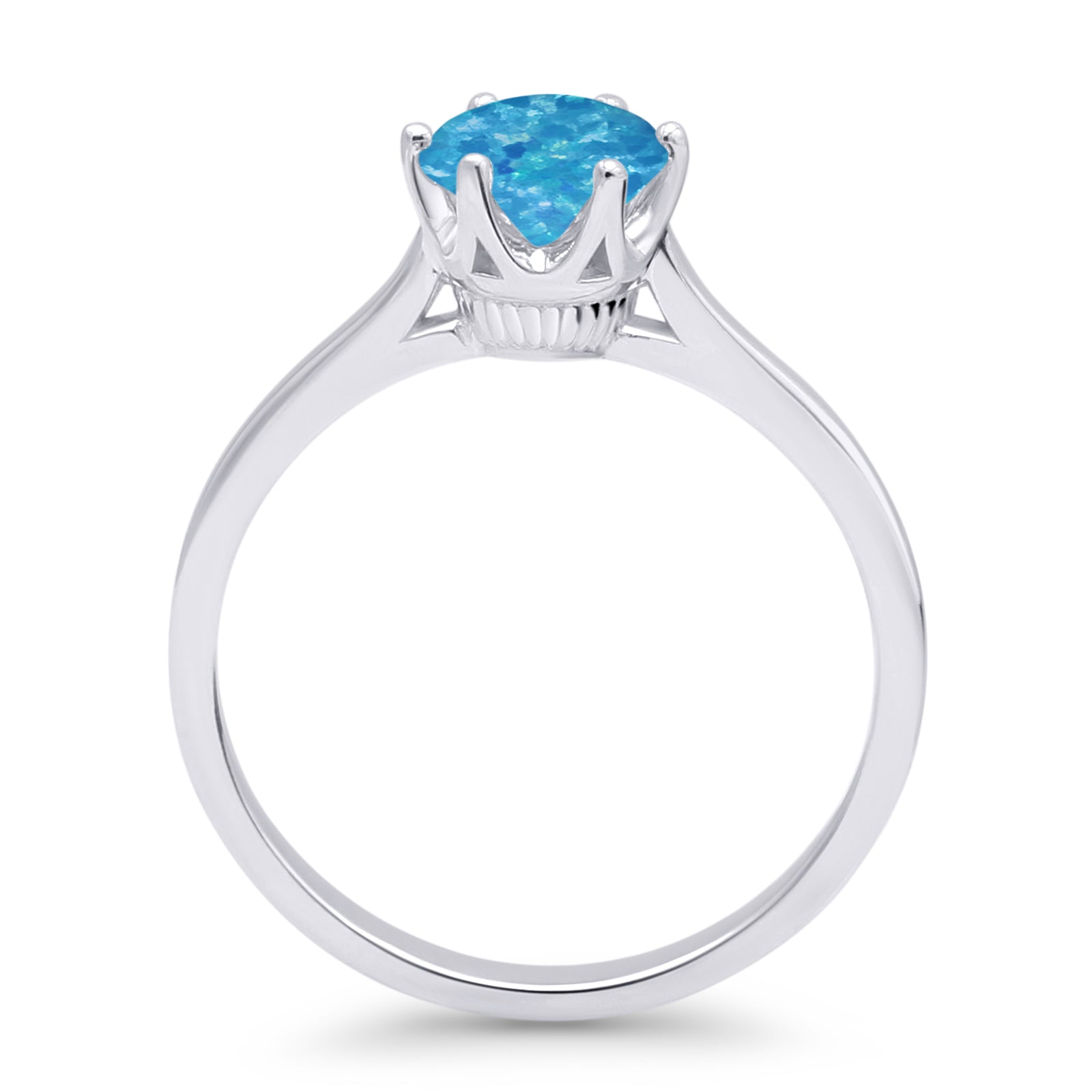 Round Lab Created Blue Opal Solitaire Gold Ring
