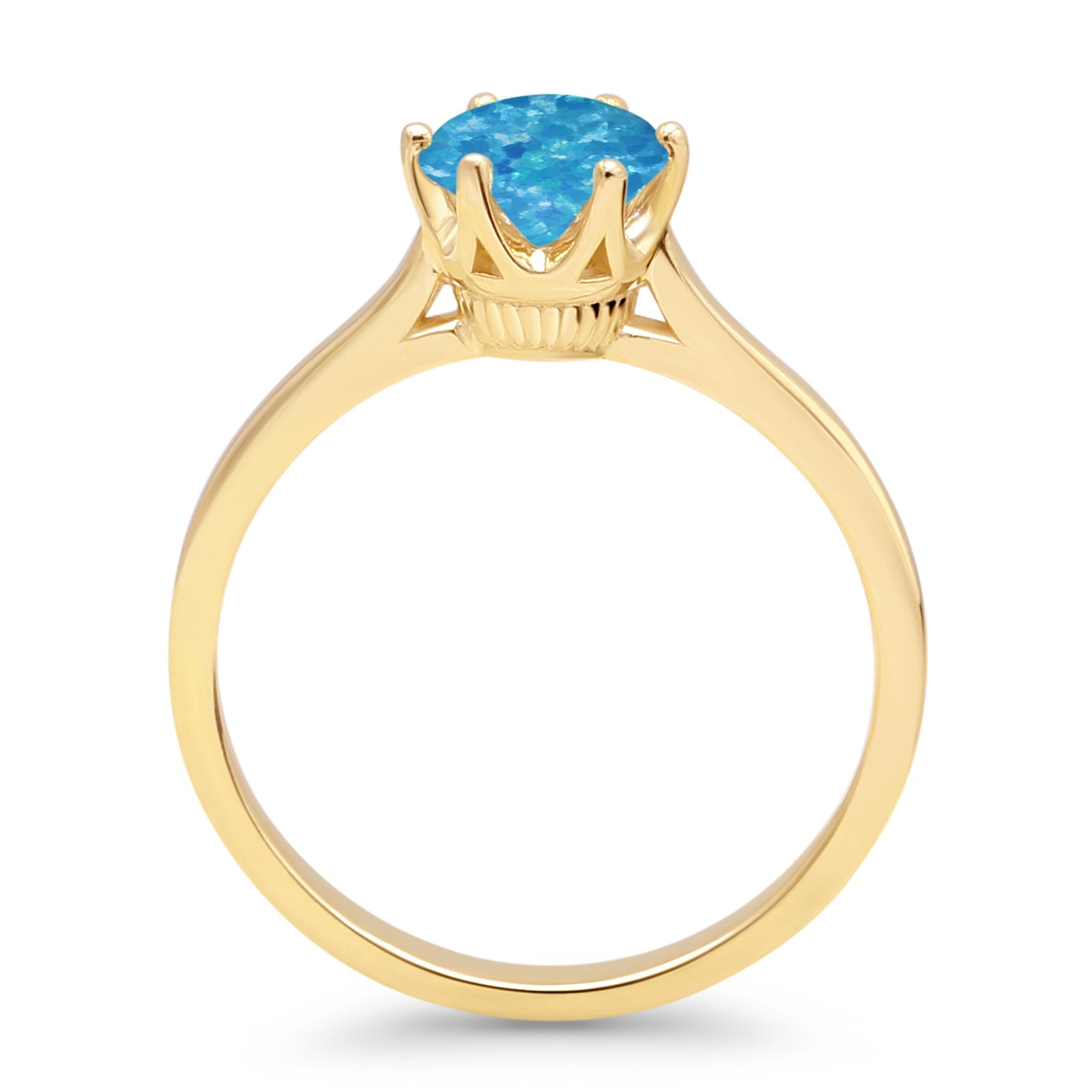 Round Lab Created Blue Opal Solitaire Gold Ring