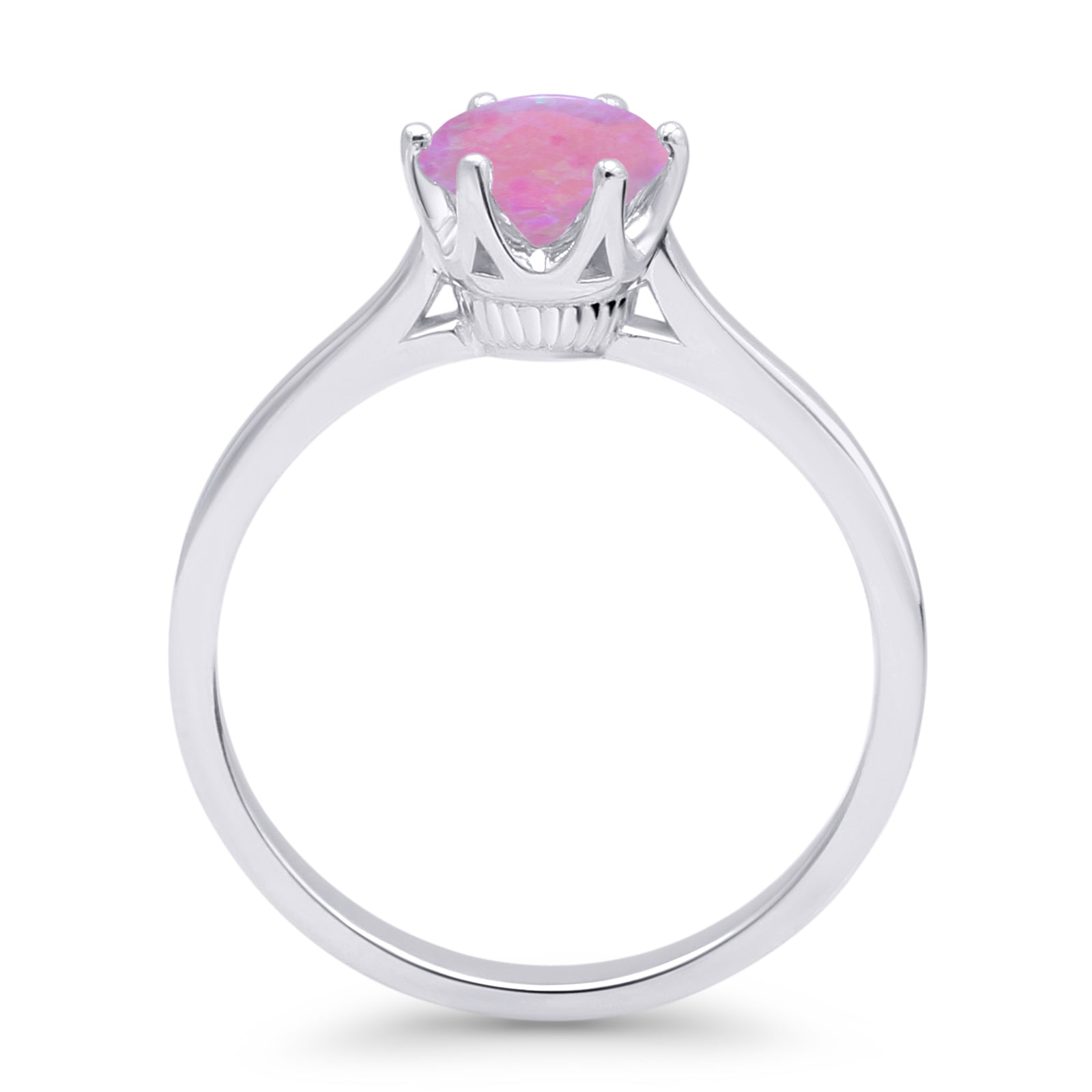 Round Lab Created Pink Opal Solitaire Gold Ring