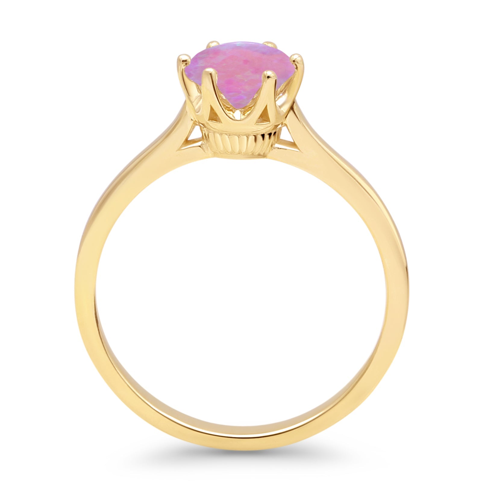 Round Lab Created Pink Opal Solitaire Gold Ring