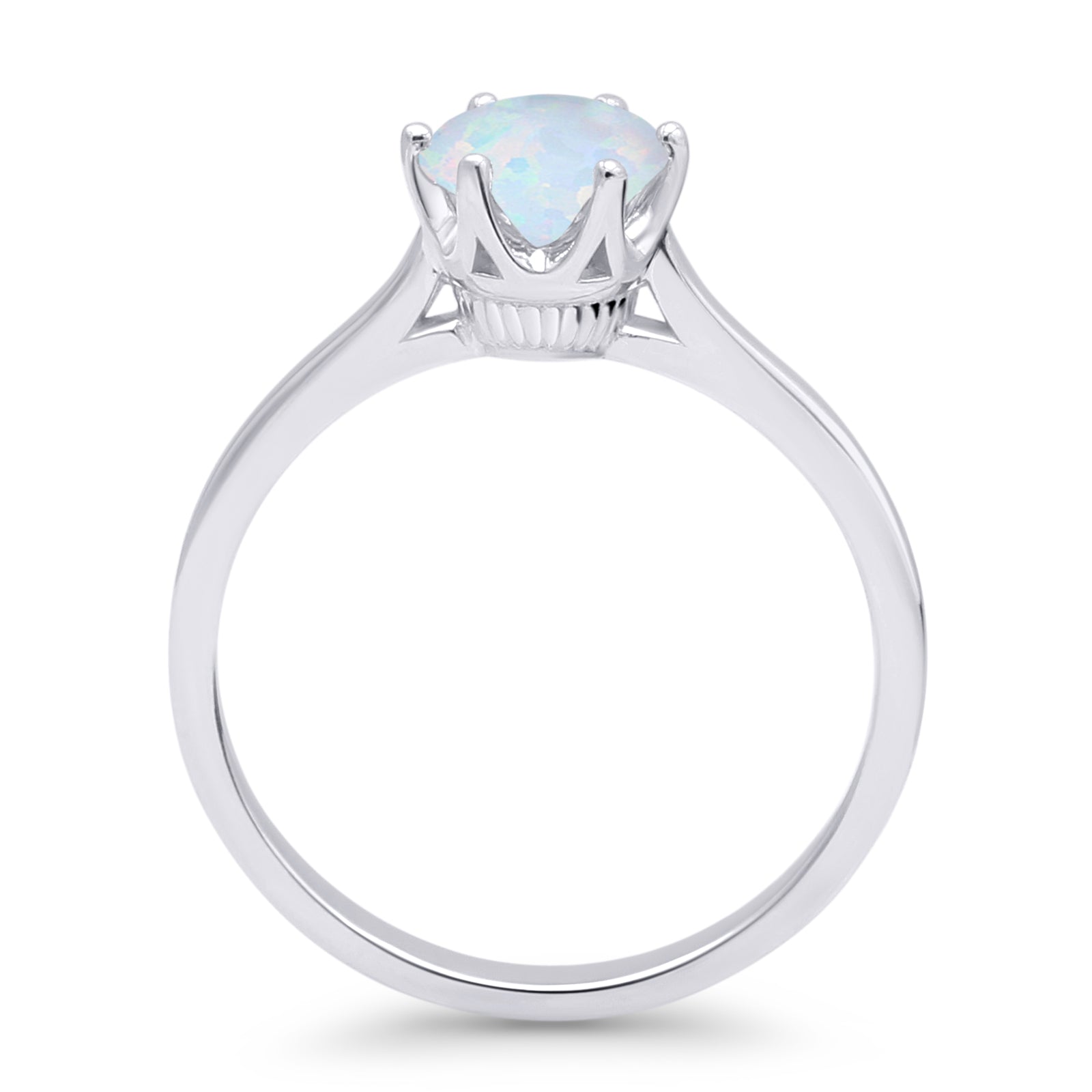 Round Lab Created White Opal Solitaire Gold Ring