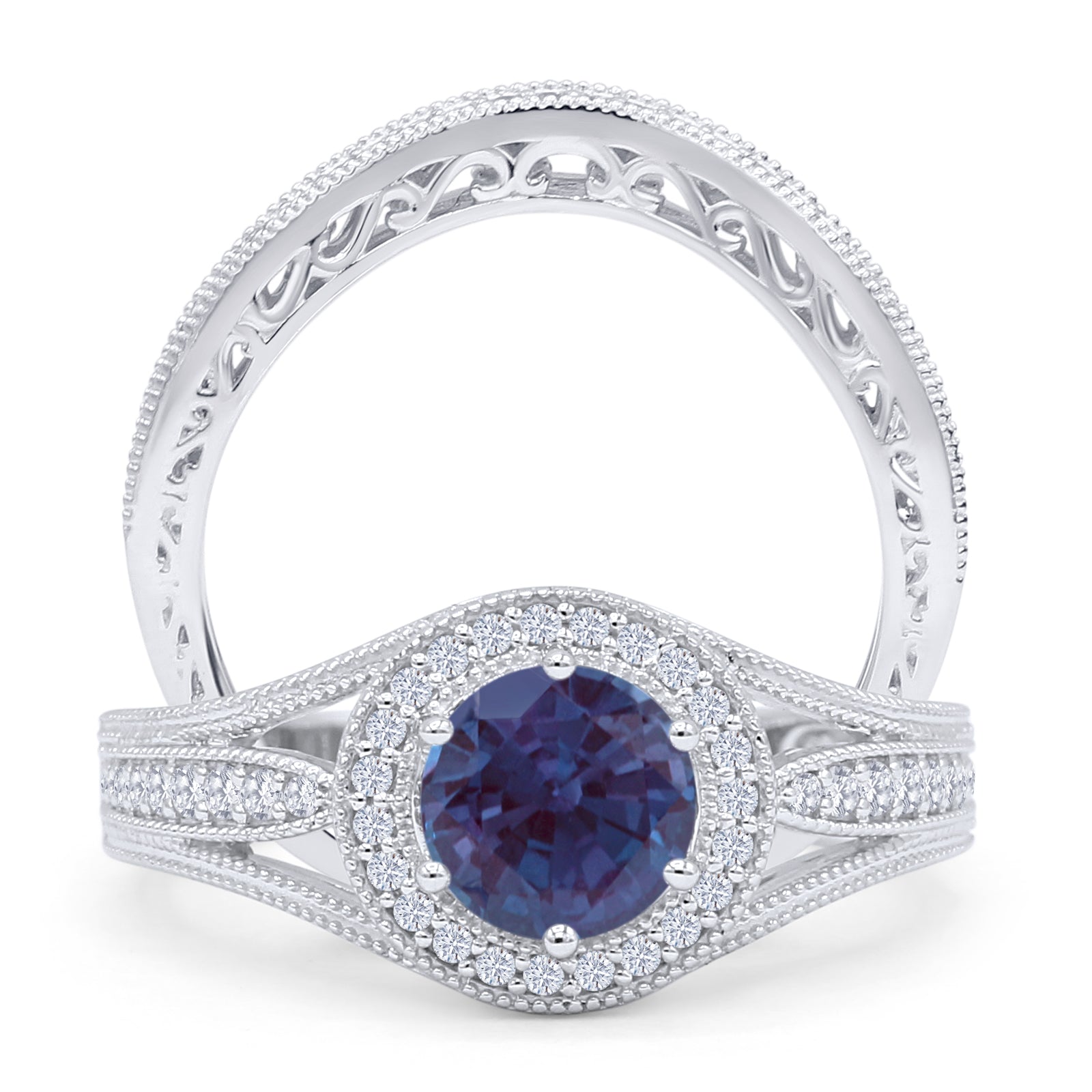 Two Piece Round Halo Split Shank Bridal Gold Ring