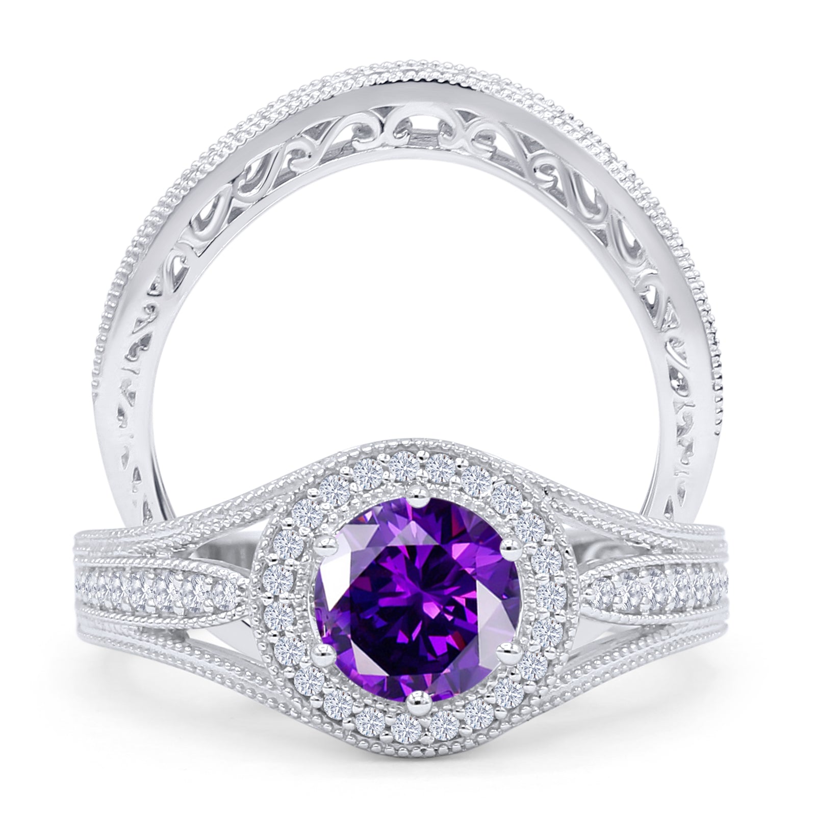 Two Piece Round Halo Split Shank Bridal Gold Ring