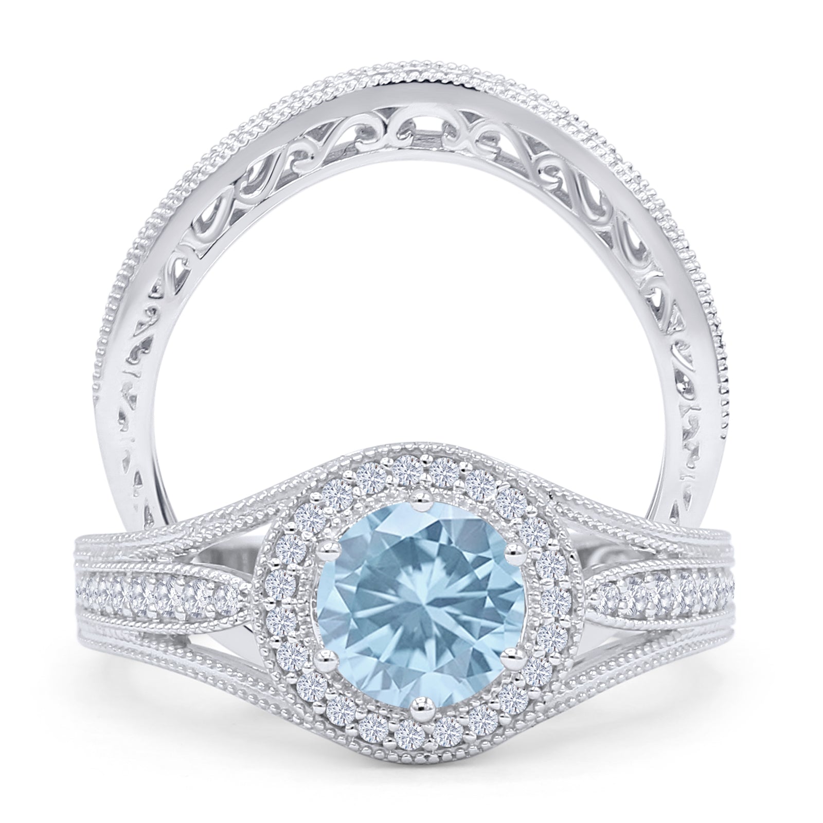 Two Piece Round Halo Split Shank Bridal Gold Ring