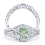 Two Piece Round Halo Split Shank Bridal Gold Ring