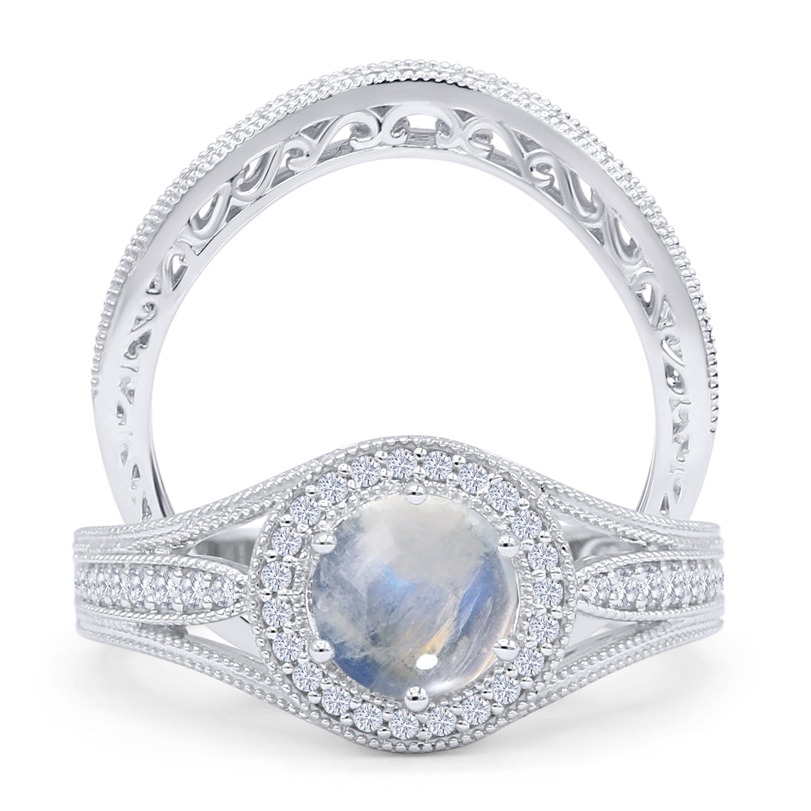 Two Piece Round Halo Split Shank Bridal Gold Ring