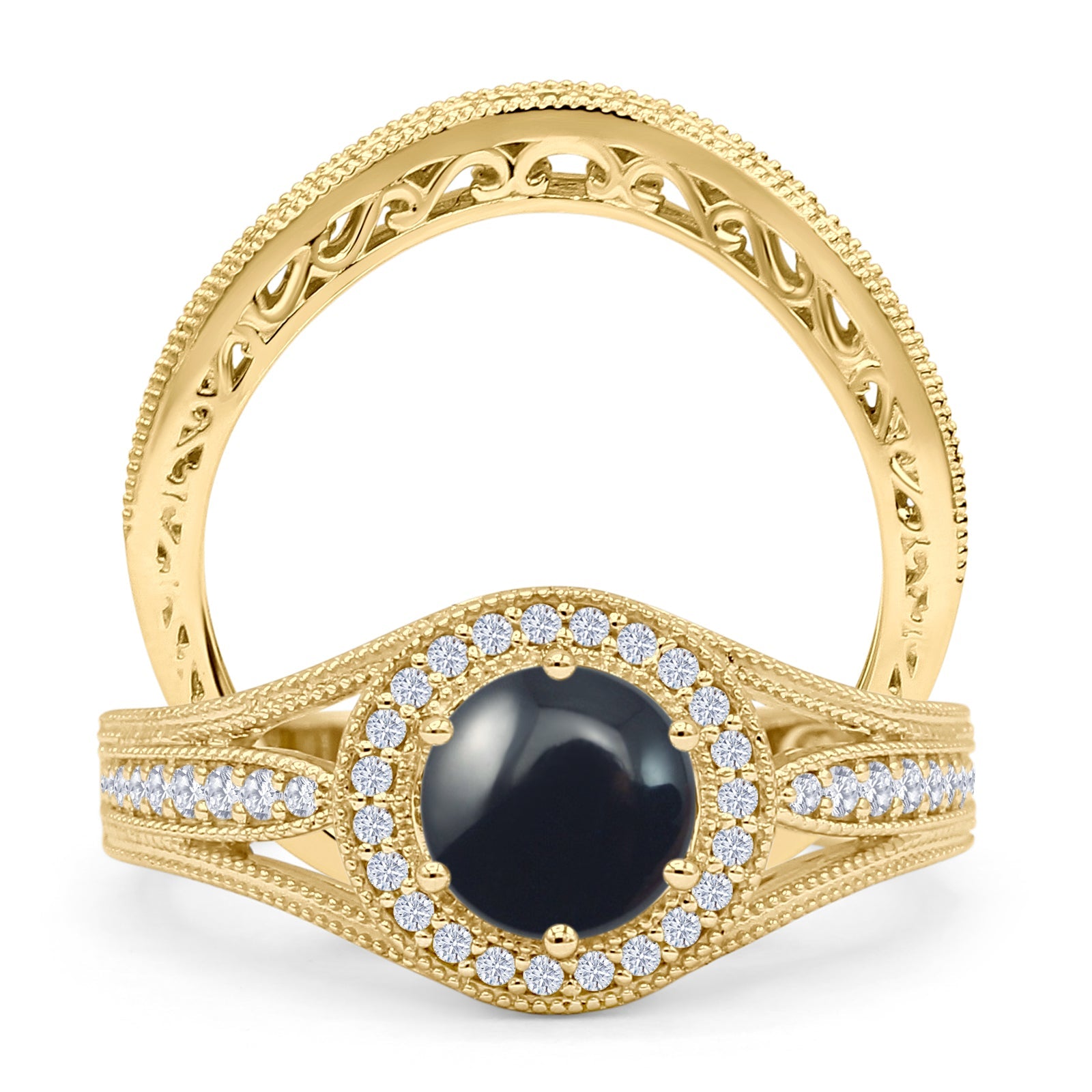 Two Piece Round Halo Split Shank Bridal Gold Ring