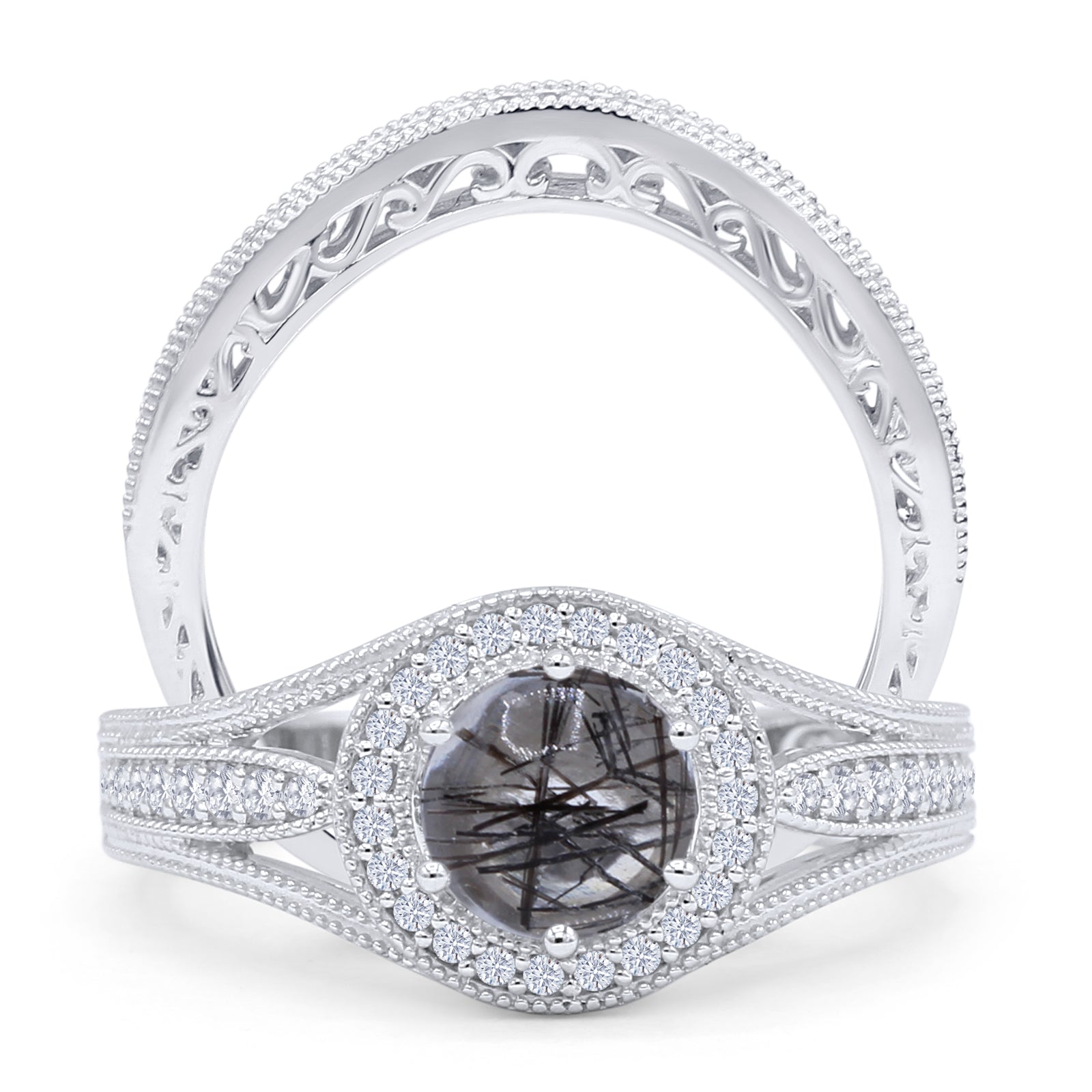 Two Piece Round Halo Split Shank Bridal Gold Ring