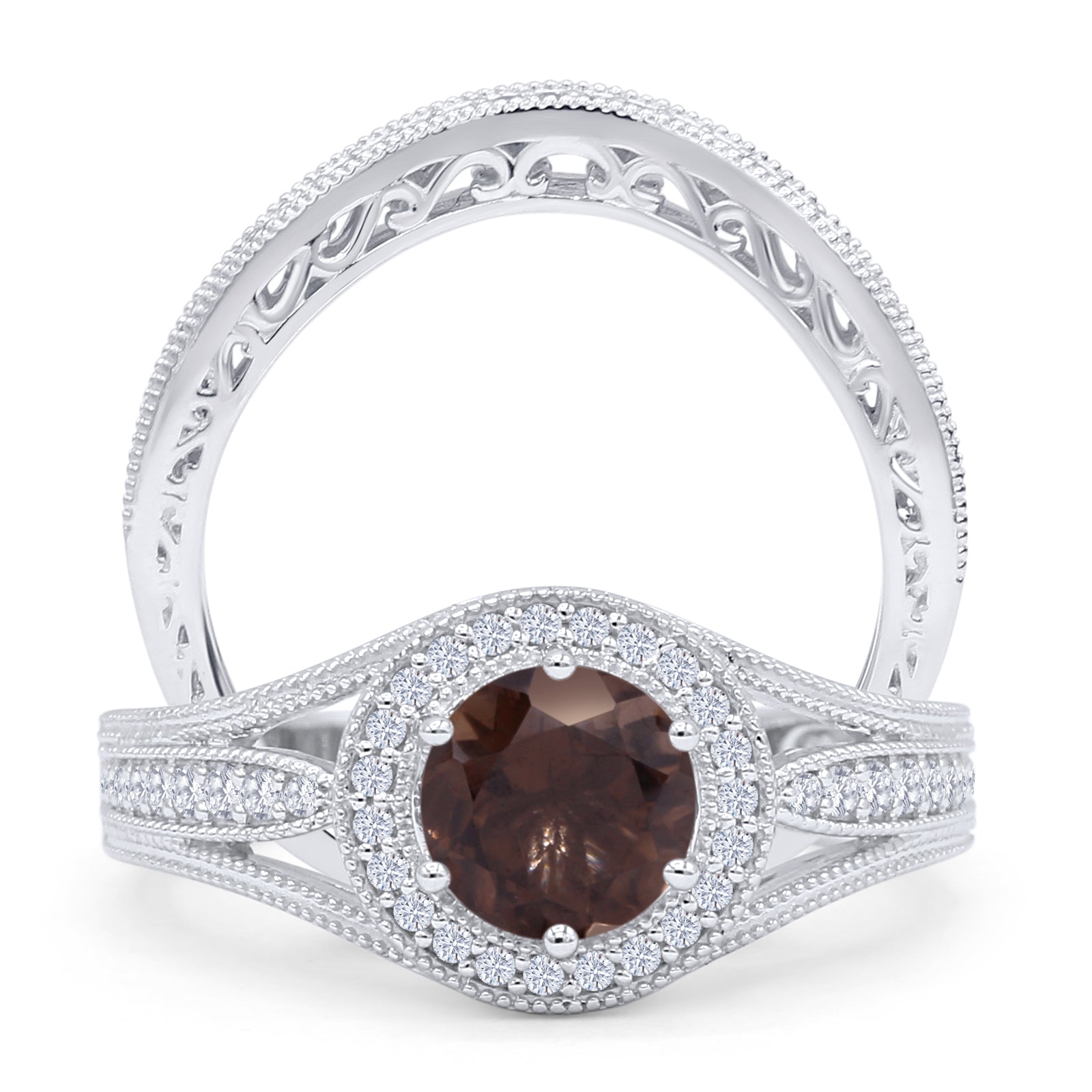Two Piece Round Halo Split Shank Bridal Gold Ring
