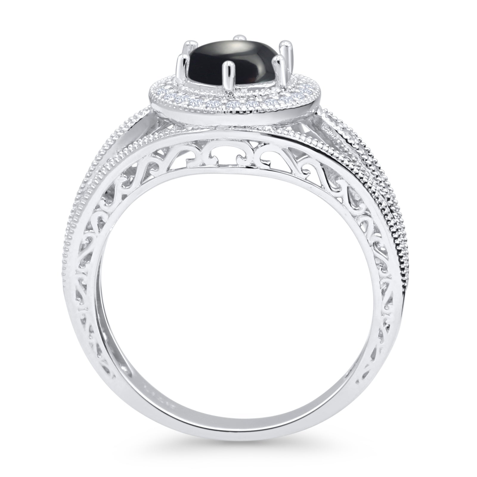 Round Halo Split Shank Bridal Gold Ring