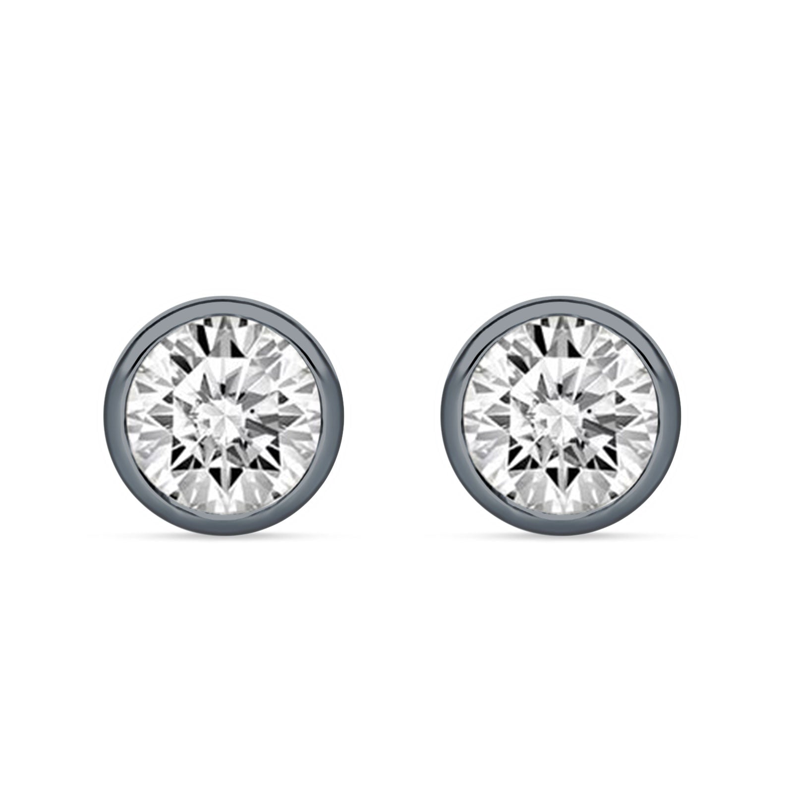 Round 7mm Cubic Zirconia Solitaire Stud Earring Bezel Set 925 Sterling Silver