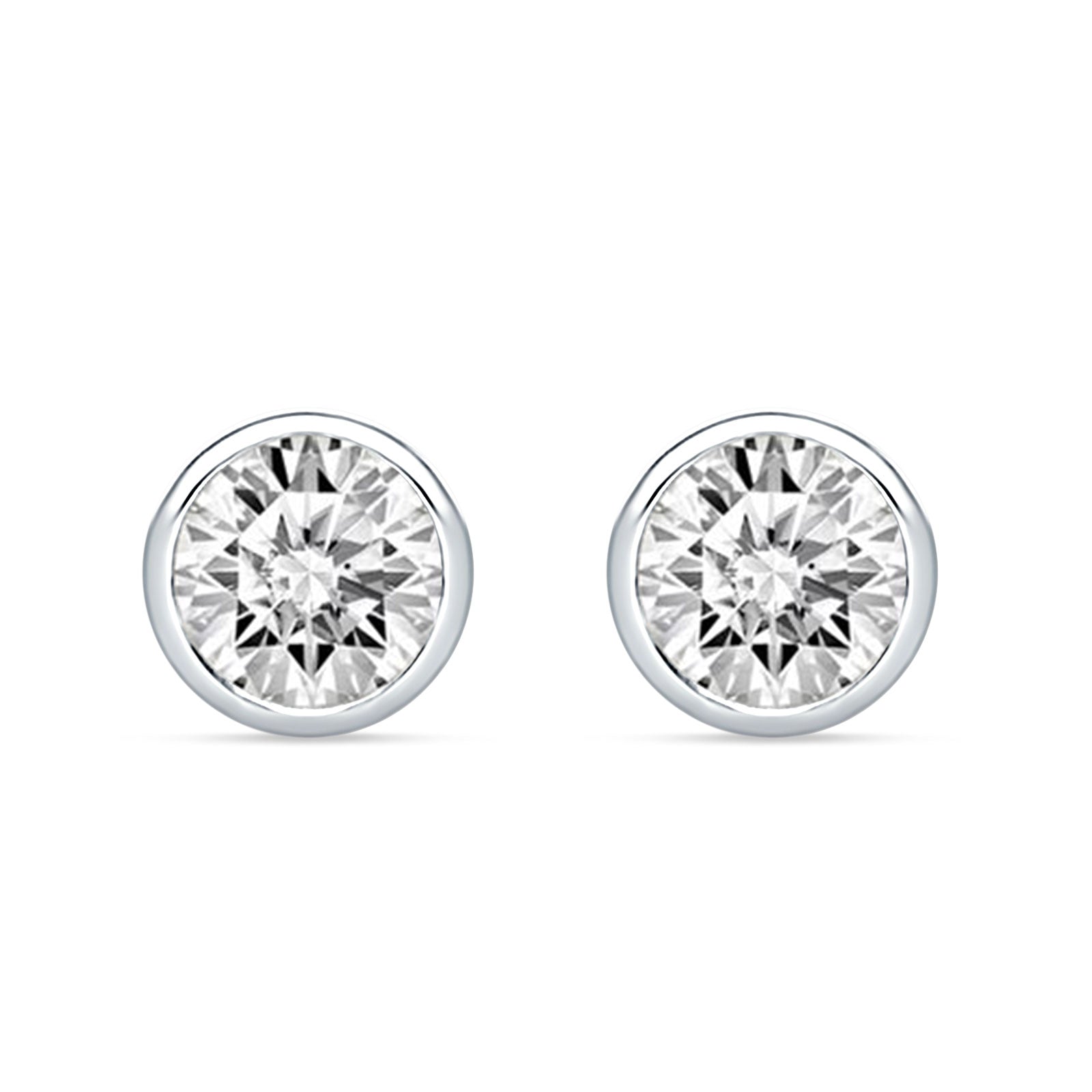 Round 4mm Cubic Zirconia Solitaire Stud Earring Bezel Set 925 Sterling Silver