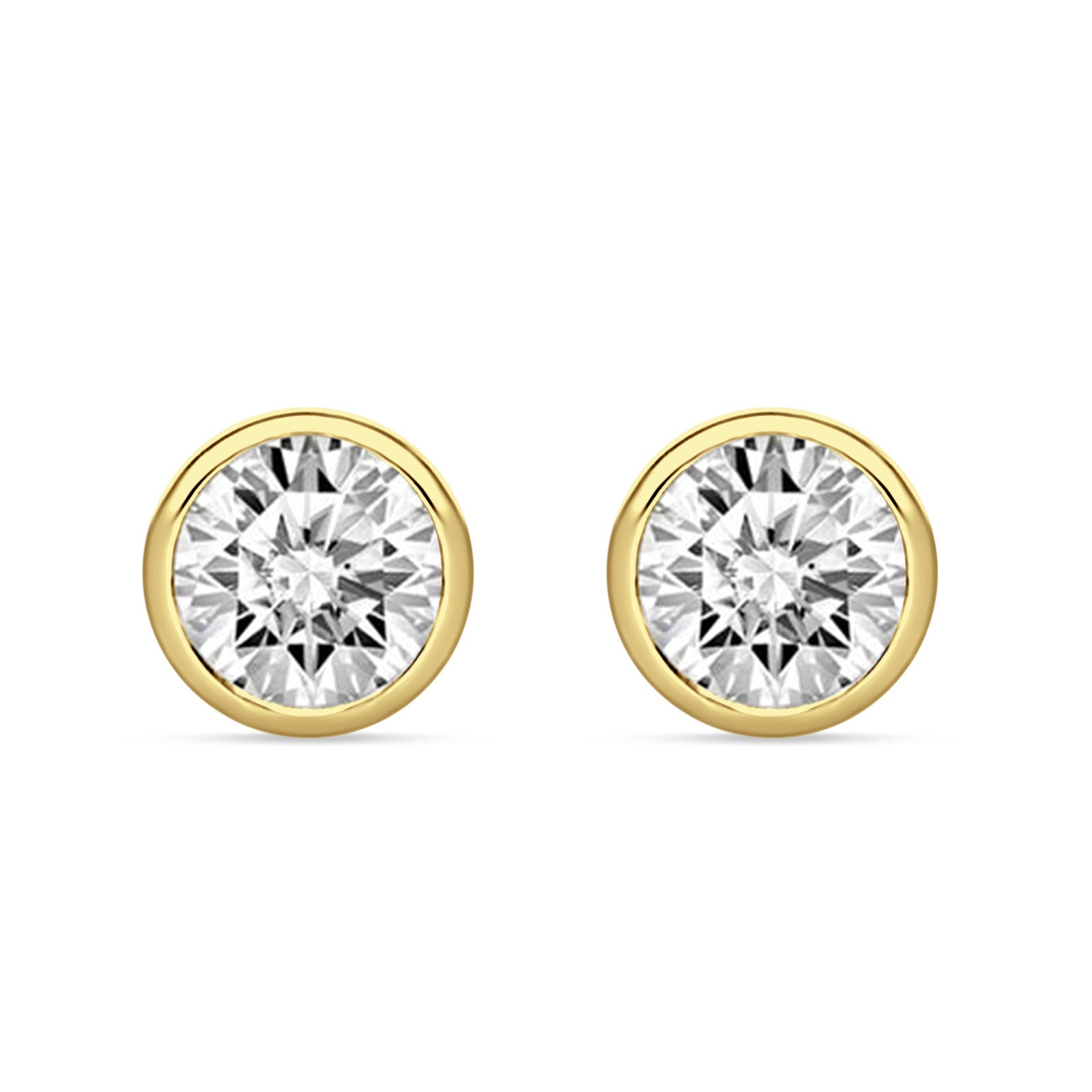 Round 4mm Cubic Zirconia Solitaire Stud Earring Bezel Set 925 Sterling Silver