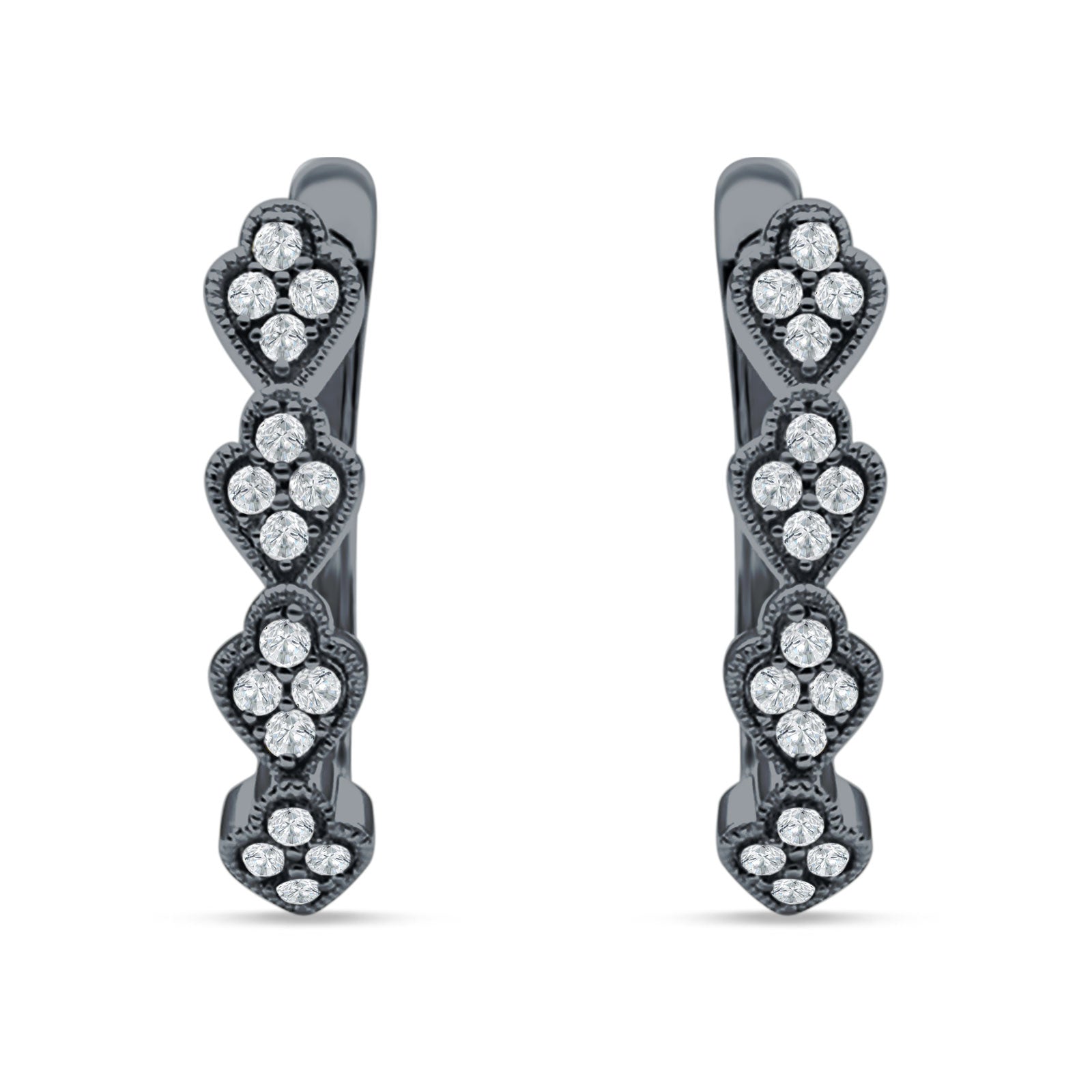 Leaf Style Hoop Earring Cubic Zirconia 925 Sterling Silver