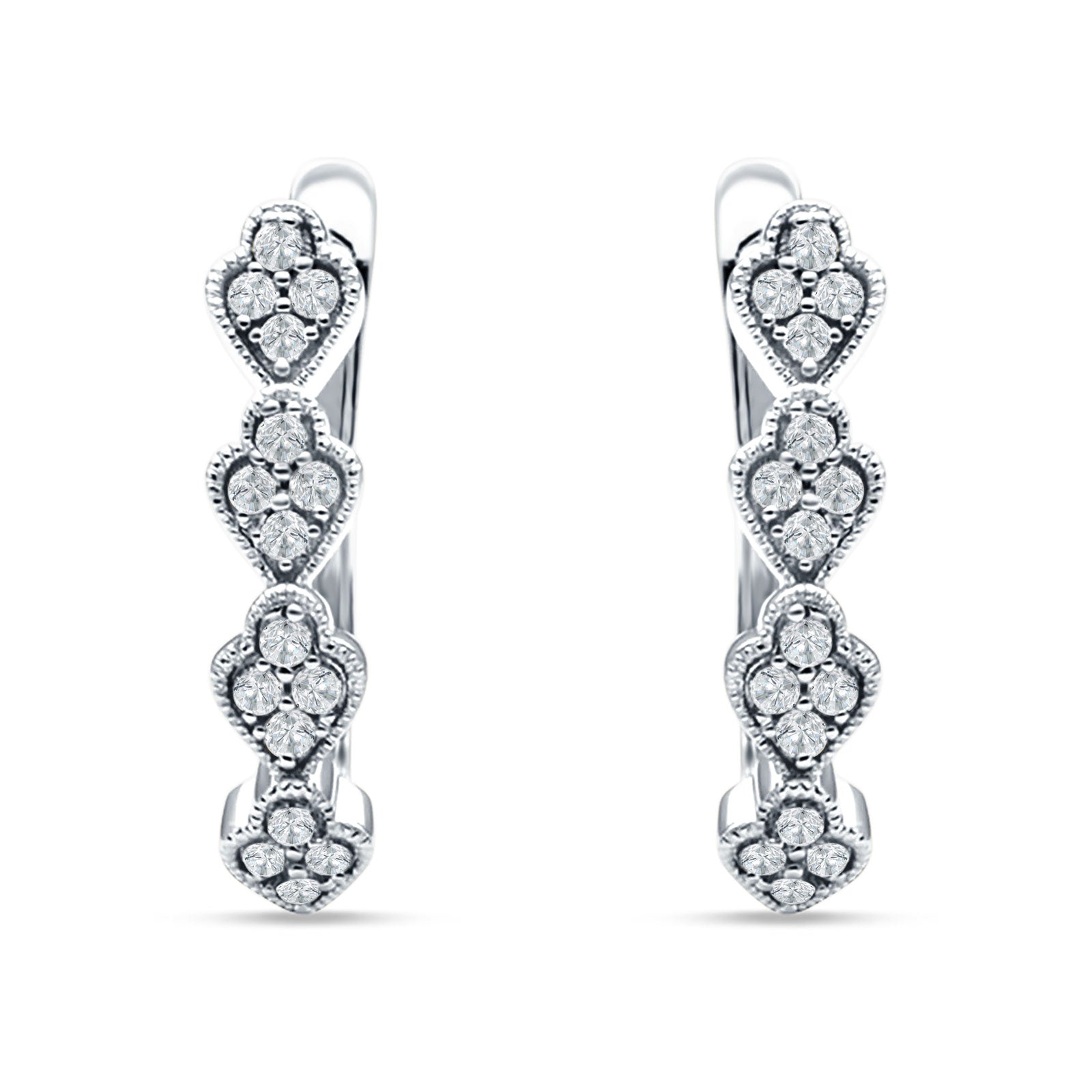 Leaf Style Hoop Earring Cubic Zirconia 925 Sterling Silver