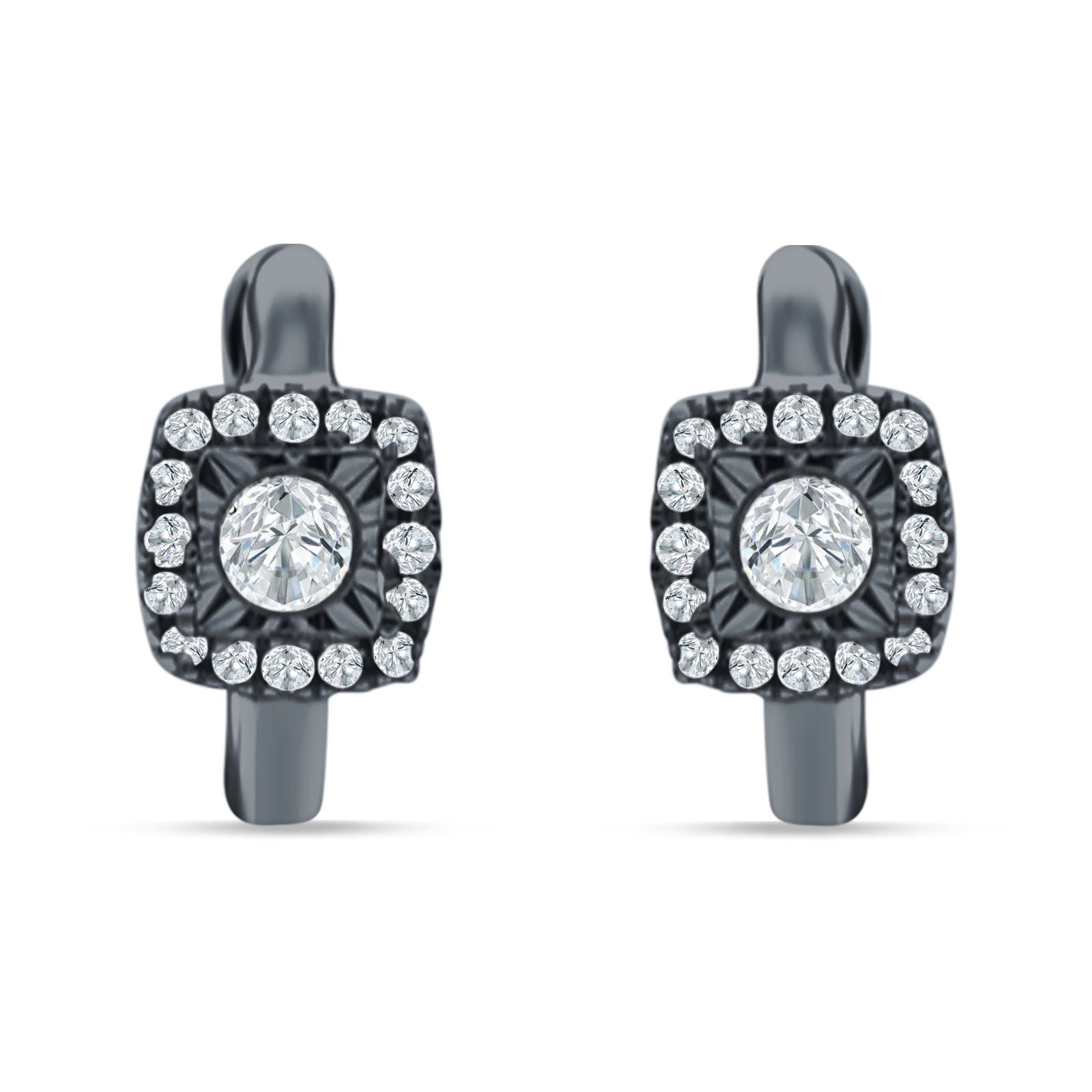 Cushion Shape Round Halo Hoop Earring Cubic Zirconia 925 Sterling Silver