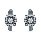Cushion Shape Round Halo Hoop Earring Cubic Zirconia 925 Sterling Silver