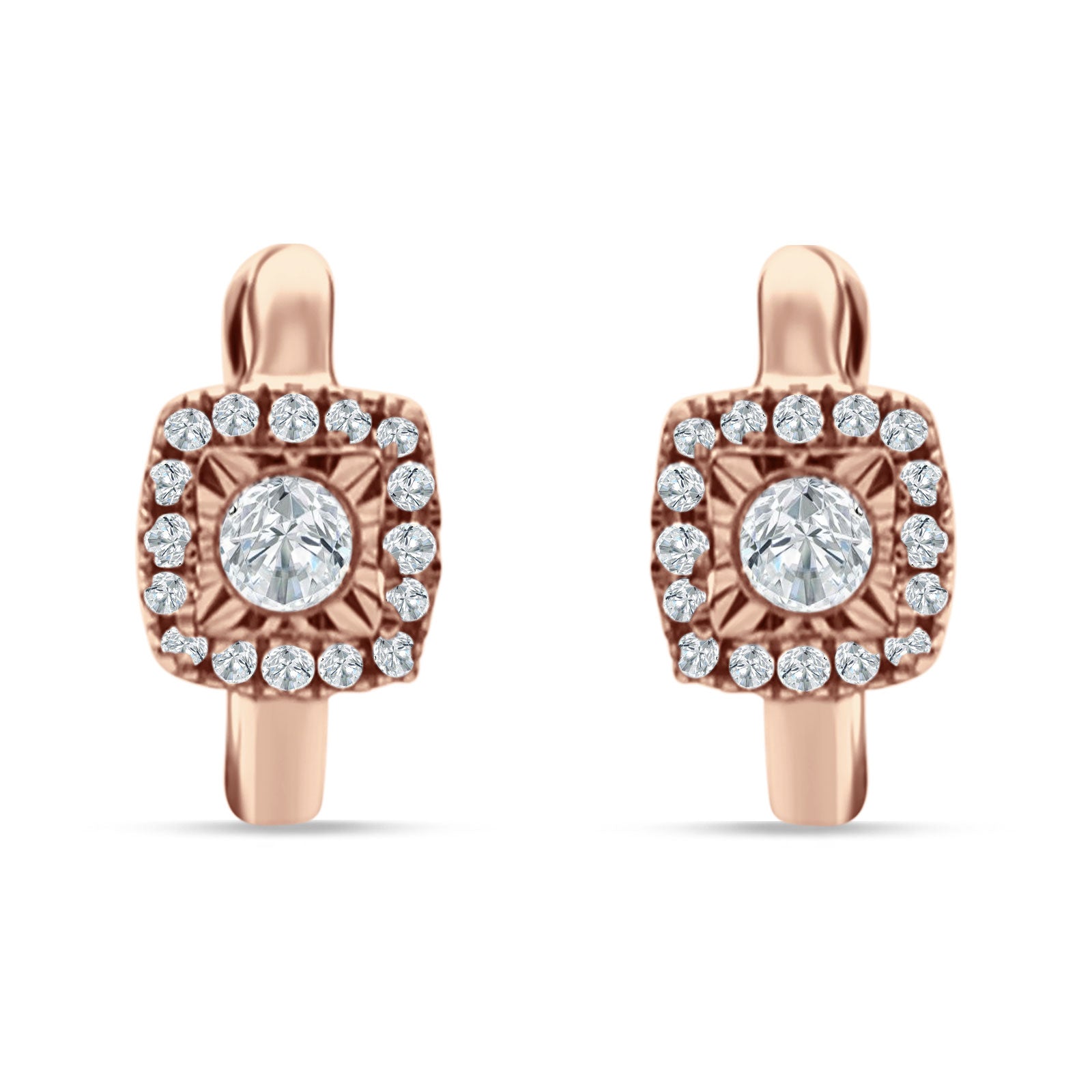 Cushion Shape Round Halo Hoop Earring Cubic Zirconia 925 Sterling Silver