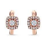 Cushion Shape Round Halo Hoop Earring Cubic Zirconia 925 Sterling Silver