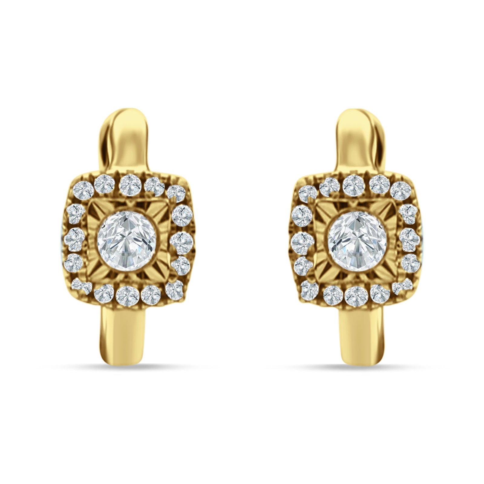 Cushion Shape Round Halo Hoop Earring Cubic Zirconia 925 Sterling Silver