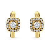 Cushion Shape Round Halo Hoop Earring Cubic Zirconia 925 Sterling Silver