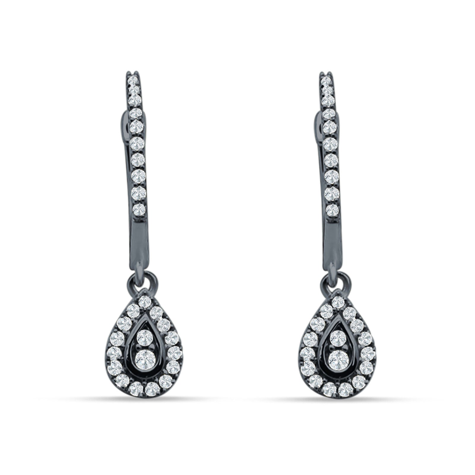 Pear Teardrop Hoop Earring Cubic Zirconia 925 Sterling Silver