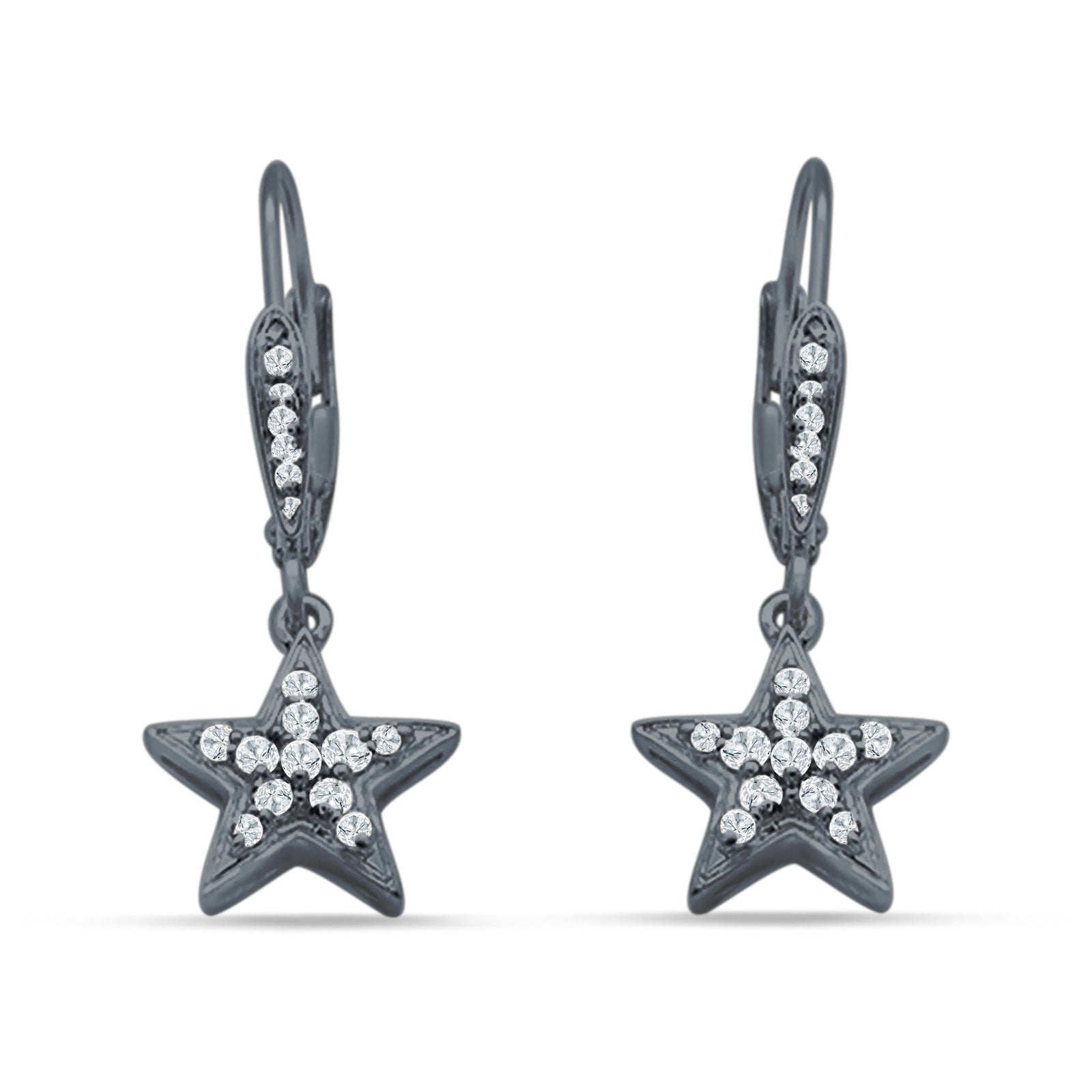 Star Dangle Drop Hoop Earring Cubic Zirconia 925 Sterling Silver