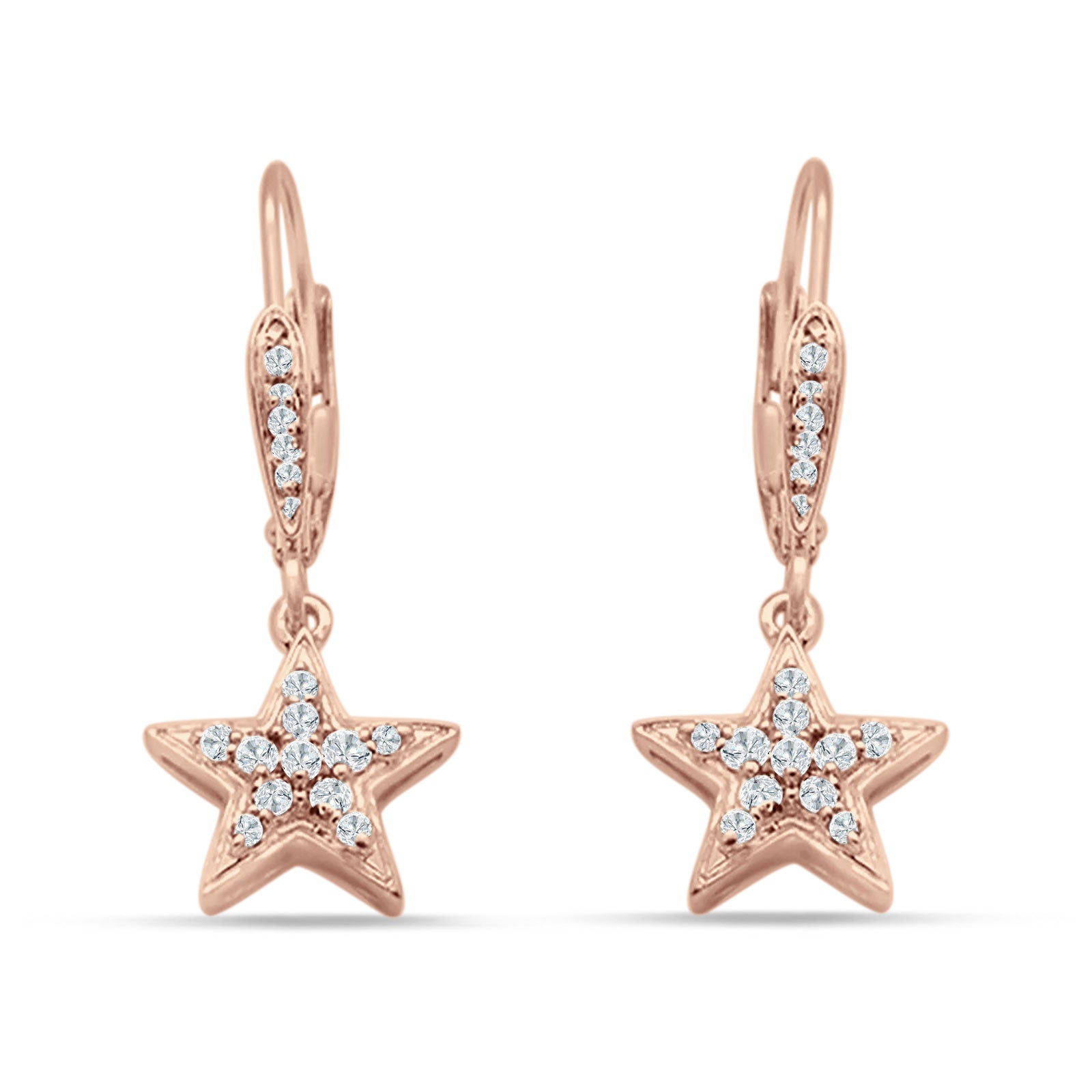 Star Dangle Drop Hoop Earring Cubic Zirconia 925 Sterling Silver