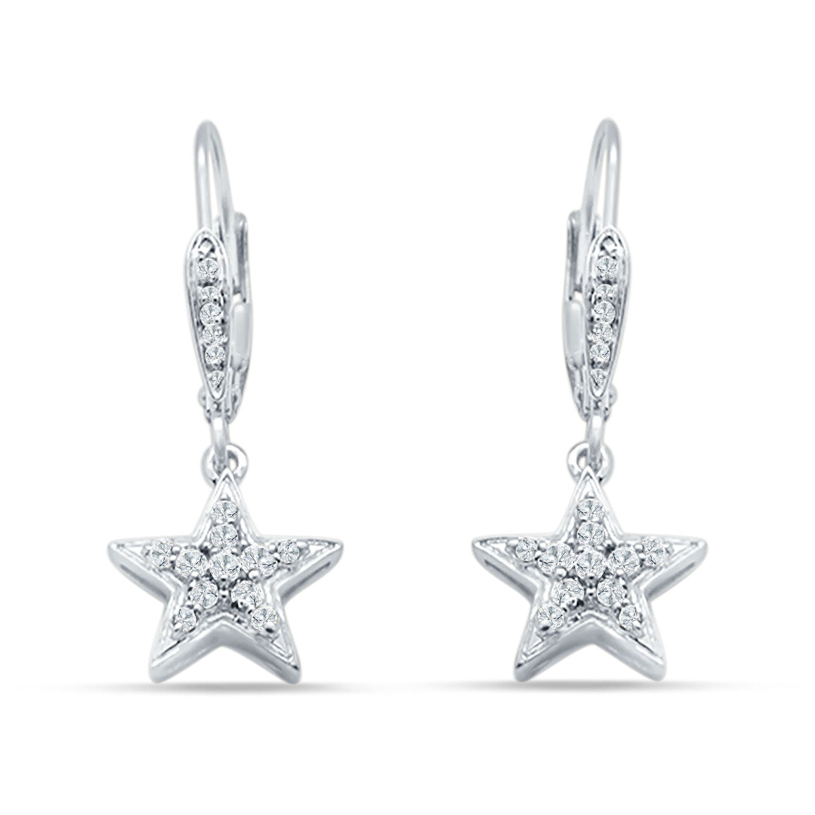 Star Dangle Drop Hoop Earring Cubic Zirconia 925 Sterling Silver