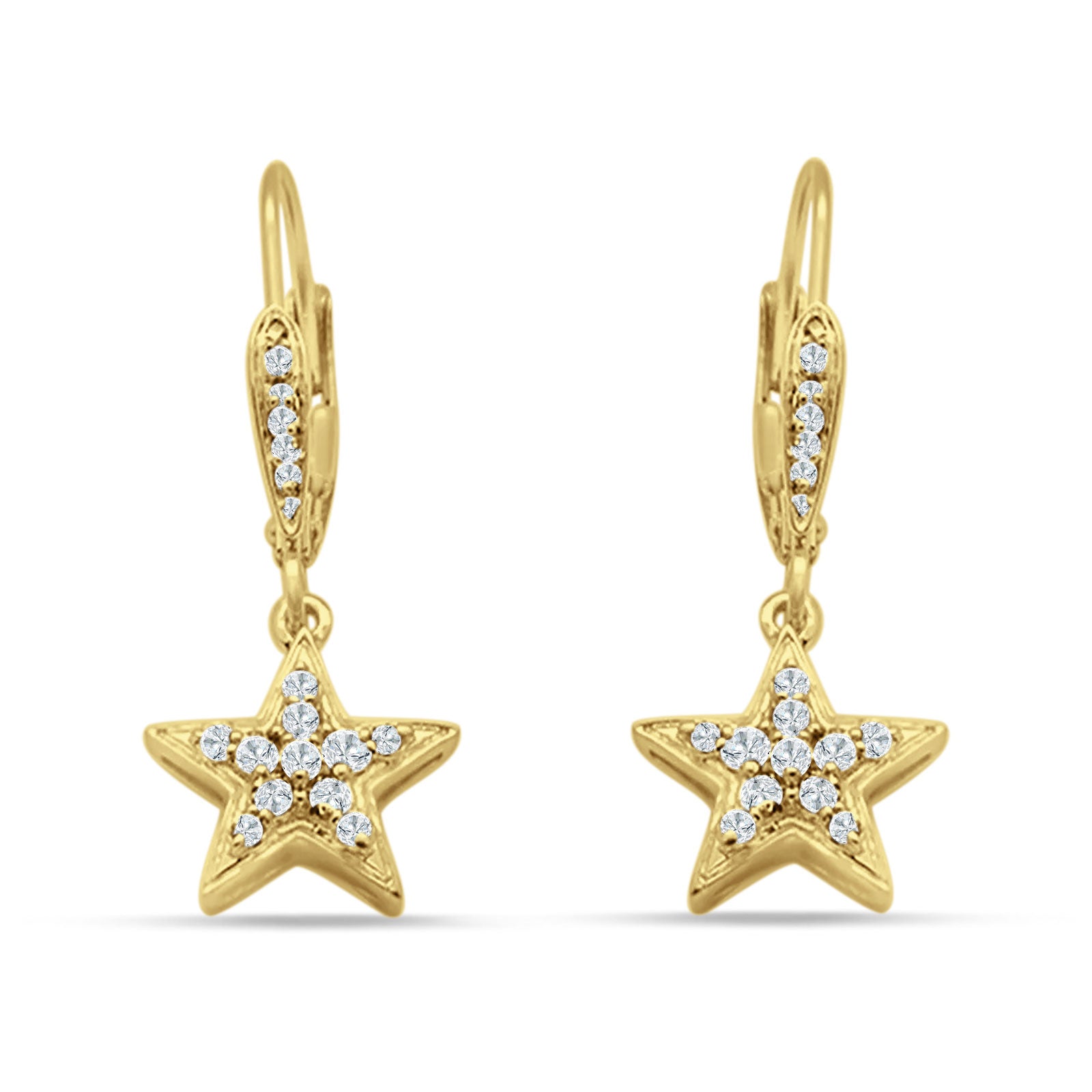 Star Dangle Drop Hoop Earring Cubic Zirconia 925 Sterling Silver
