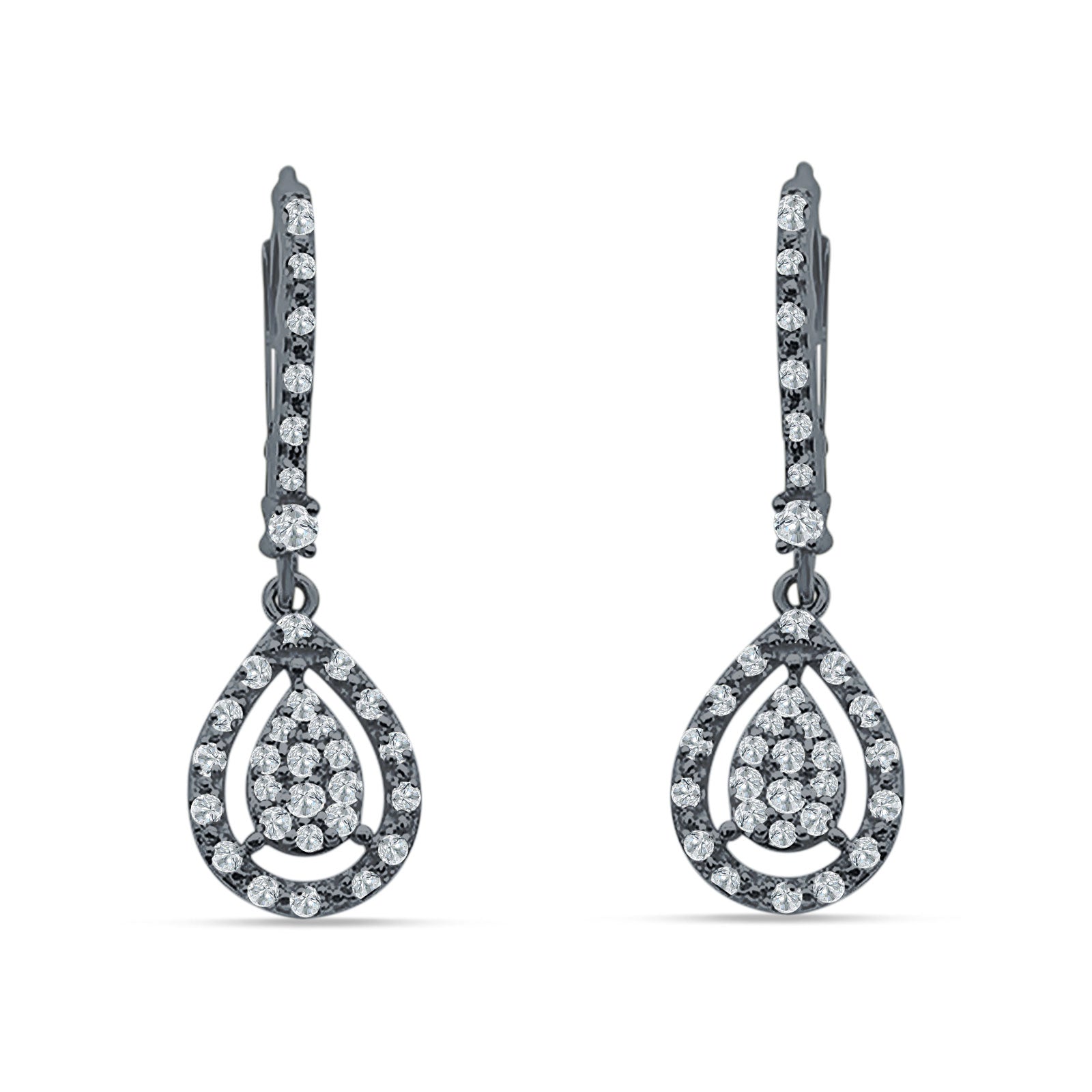 Pear Teardrop Leverback Hoop Earring Cubic Zirconia 925 Sterling Silver