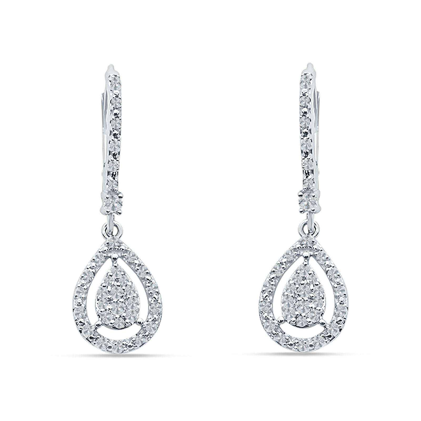 Pear Teardrop Leverback Hoop Earring Cubic Zirconia 925 Sterling Silver