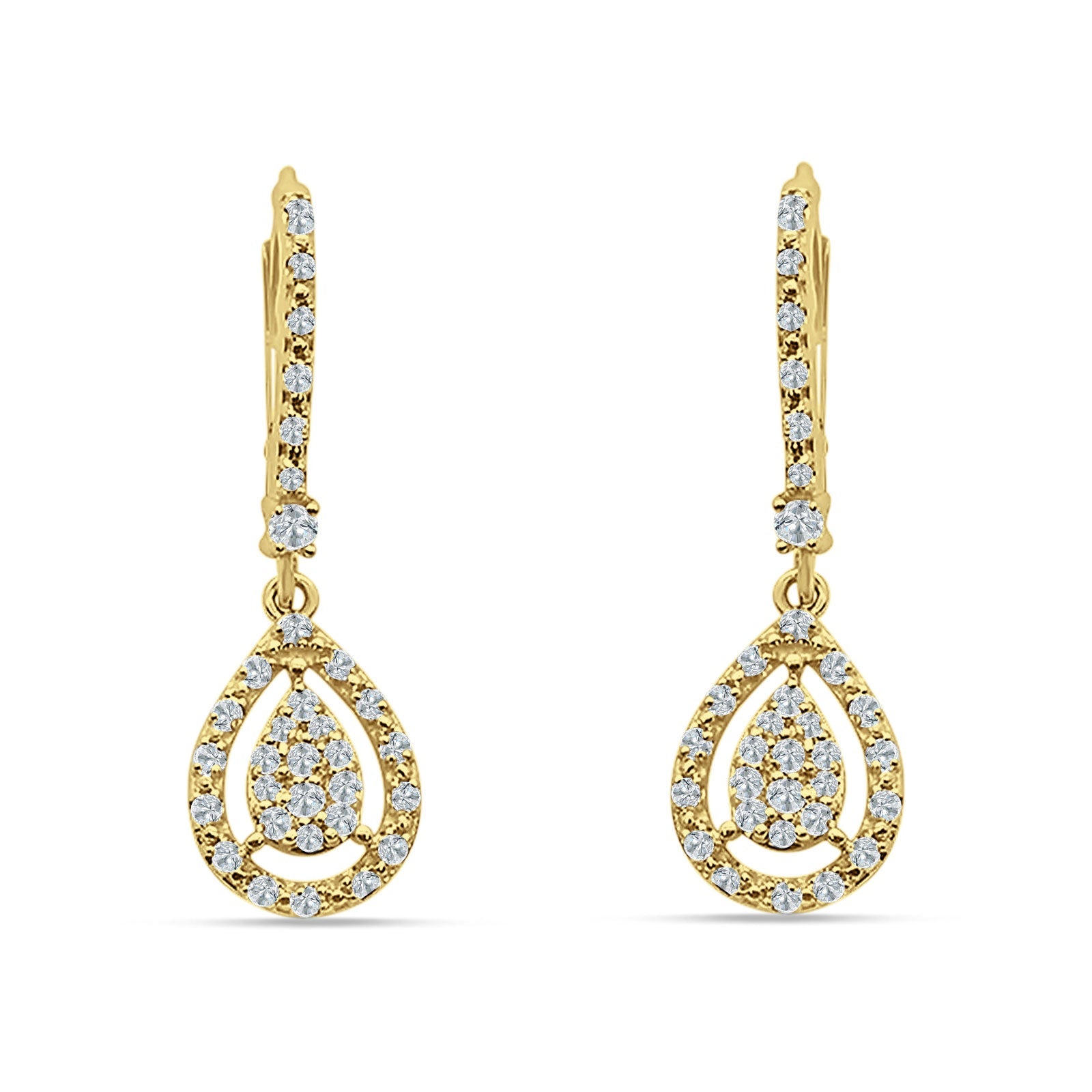 Pear Teardrop Leverback Hoop Earring Cubic Zirconia 925 Sterling Silver