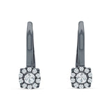 Cushion Round Halo Leverback Hoop Earring Cubic Zirconia 925 Sterling Silver